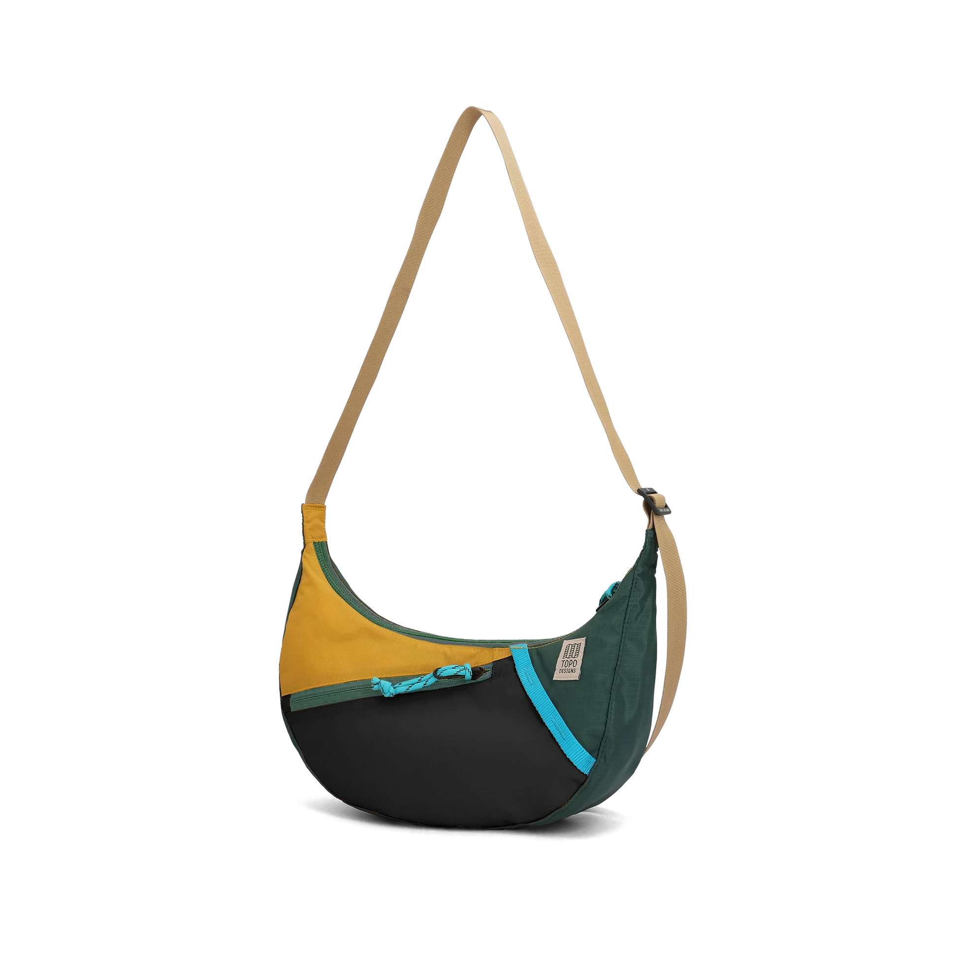 Front View of Topo Designs Moonlight Crossbody Bag in "Mustard / Forest"