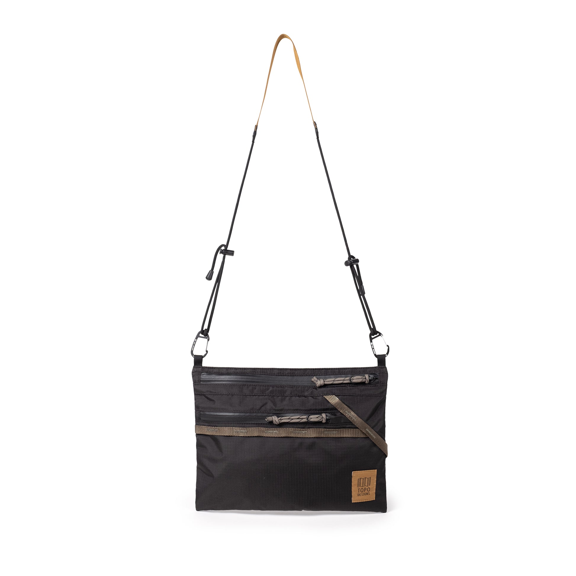 Front View of Topo Designs Mountain Accessory Shoulder Bag in "Black / Neutral"