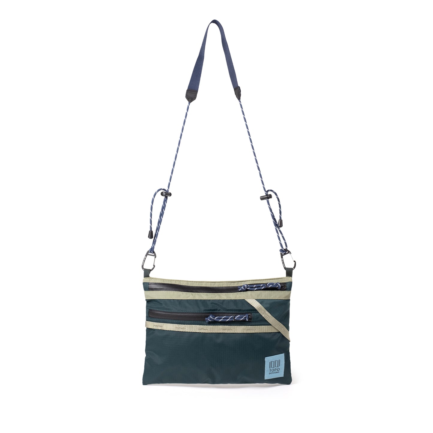 Front View of Topo Designs Mountain Accessory Shoulder Bag in "Oil Green / Dark Pine"