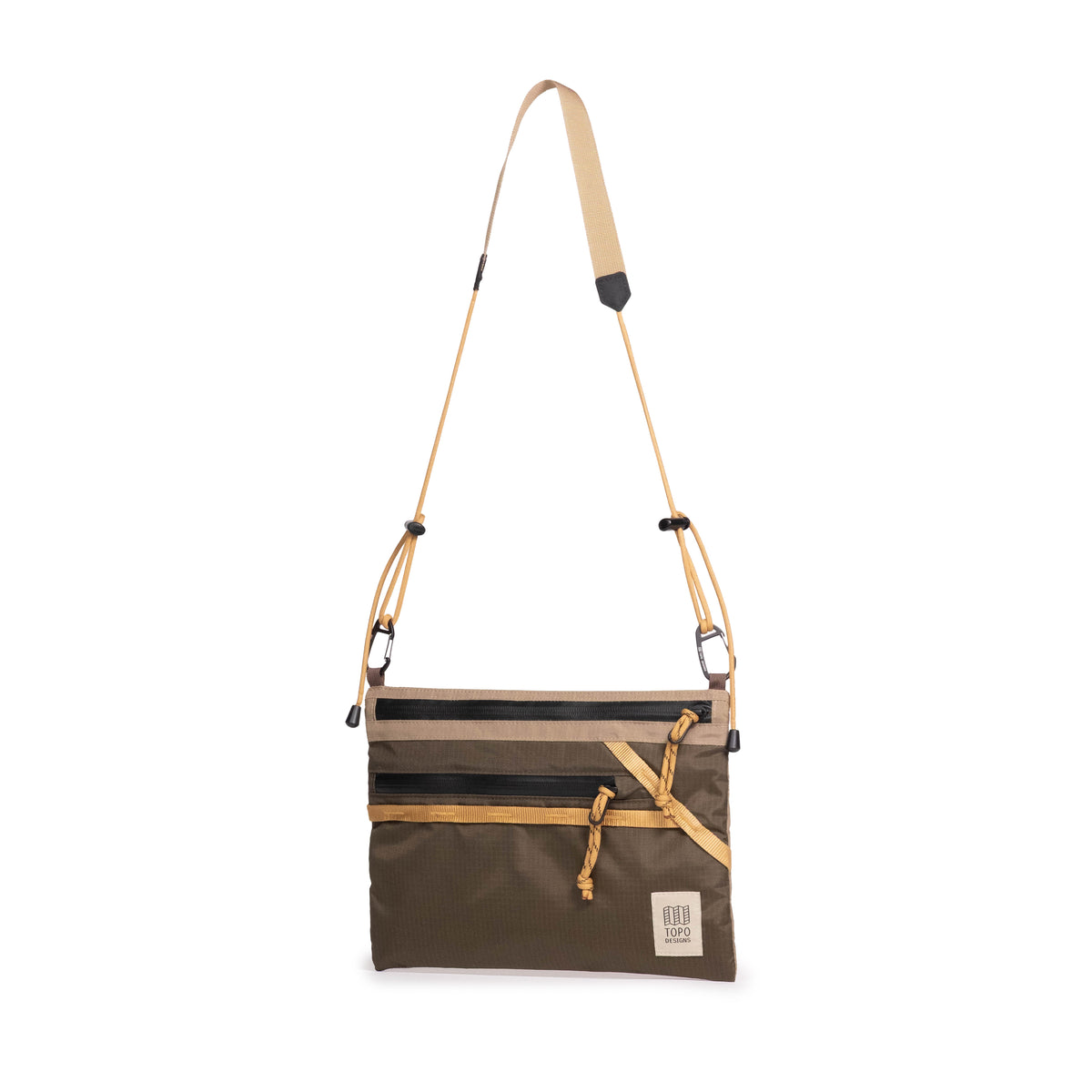 Quarter View of Topo Designs Mountain Accessory Shoulder Bag in "Woodland / Elmwood"