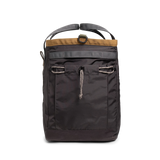 General detail shot of Topo Designs Mountain Gear Bag in "Black / Neutral" showing side pocket view.