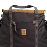 General detail shot of Topo Designs Mountain Gear Bag in "Black / Neutral" showing front of bag.