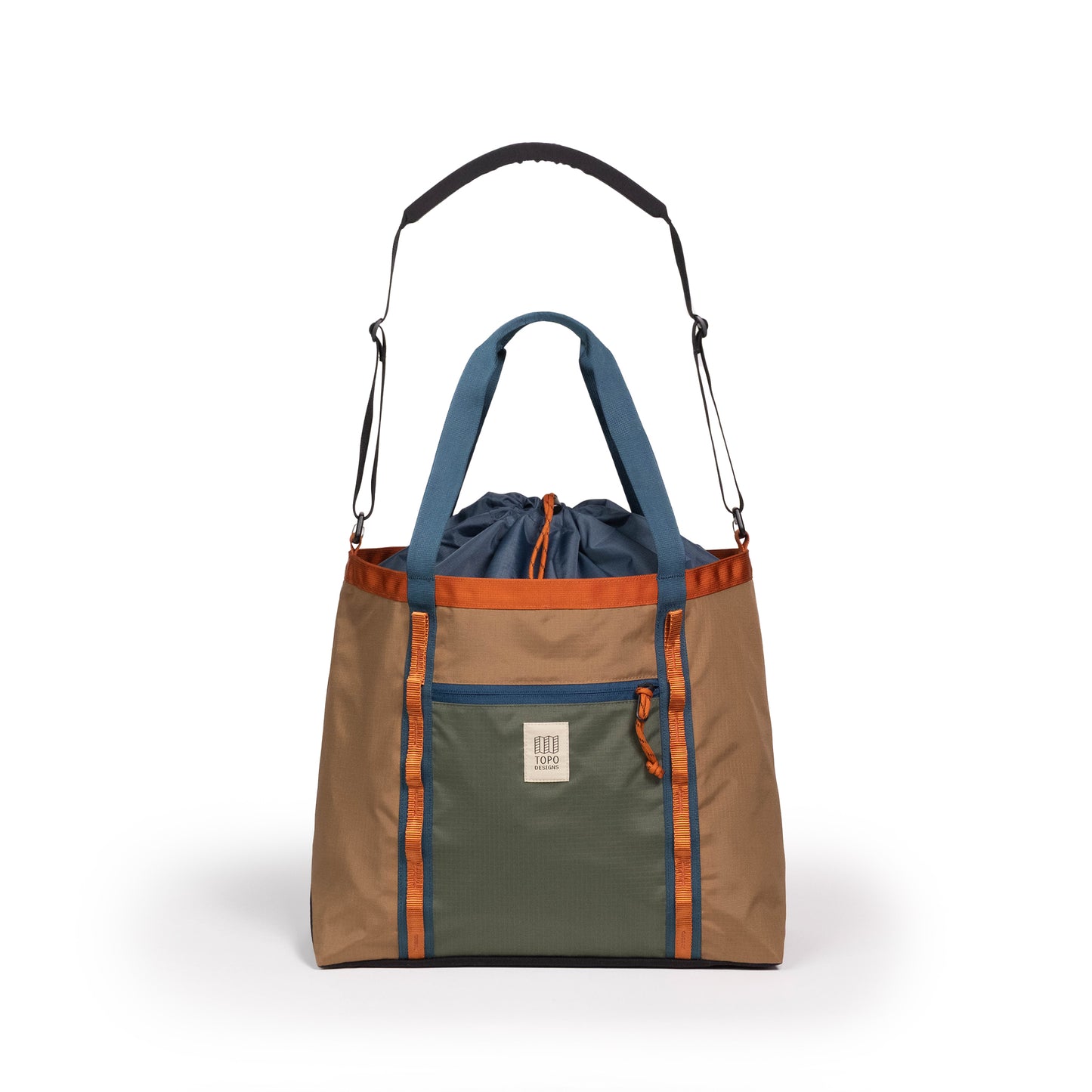 Front View of Topo Designs Mountain Utility Tote in "Olive / Dark Khaki"