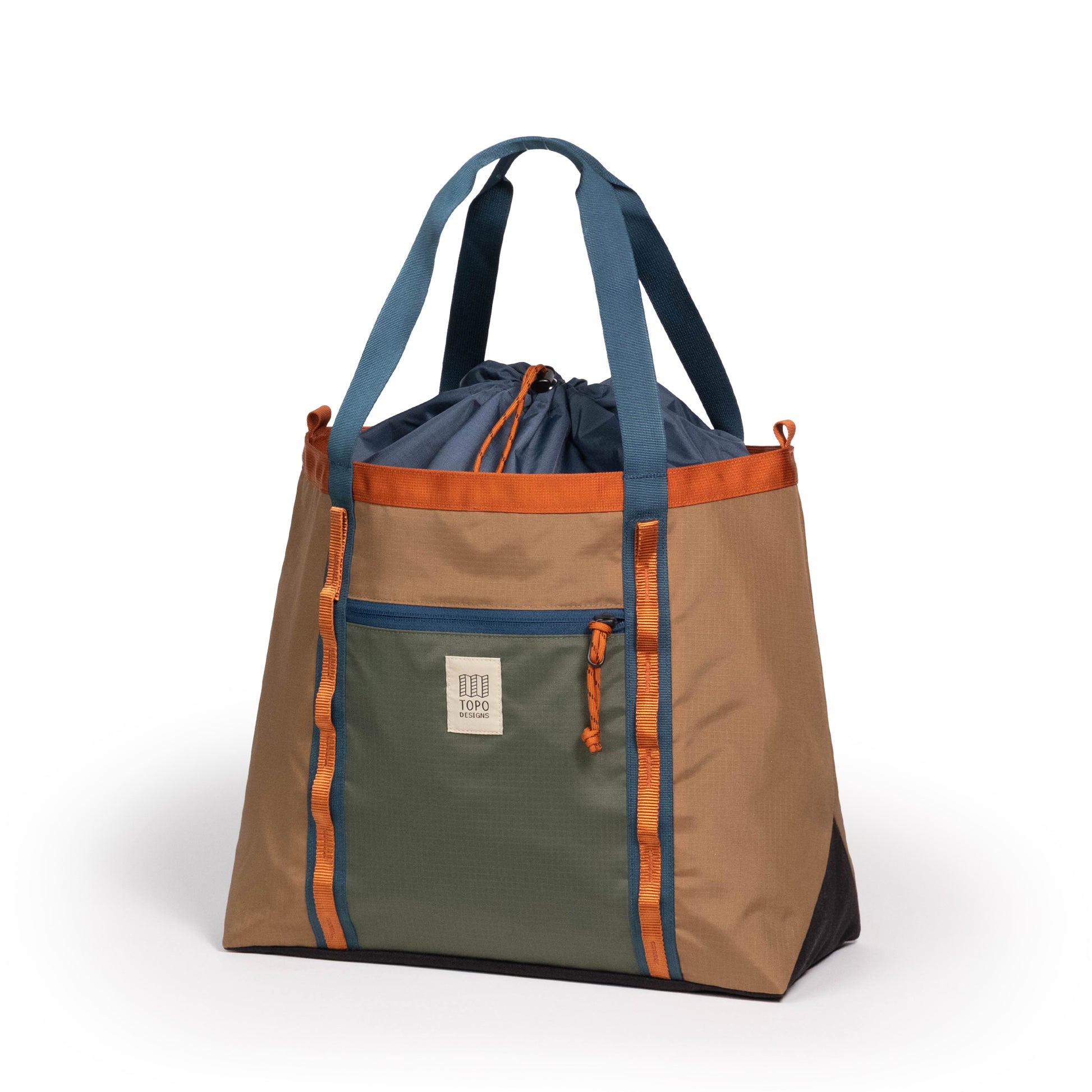 Front View of Topo Designs Mountain Utility Tote in "Olive / Dark Khaki"