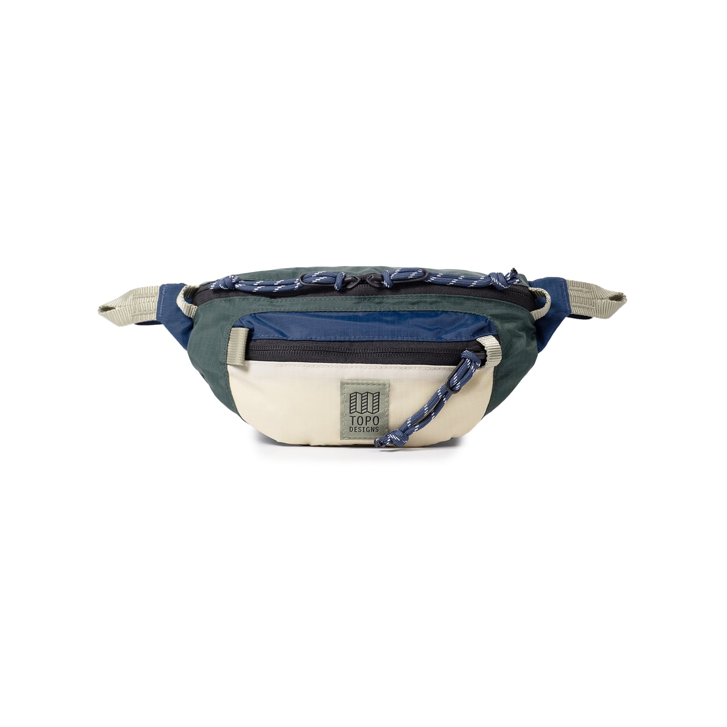 Front View of Topo Designs Mountain Waist Pack in "Forest / Bone White"