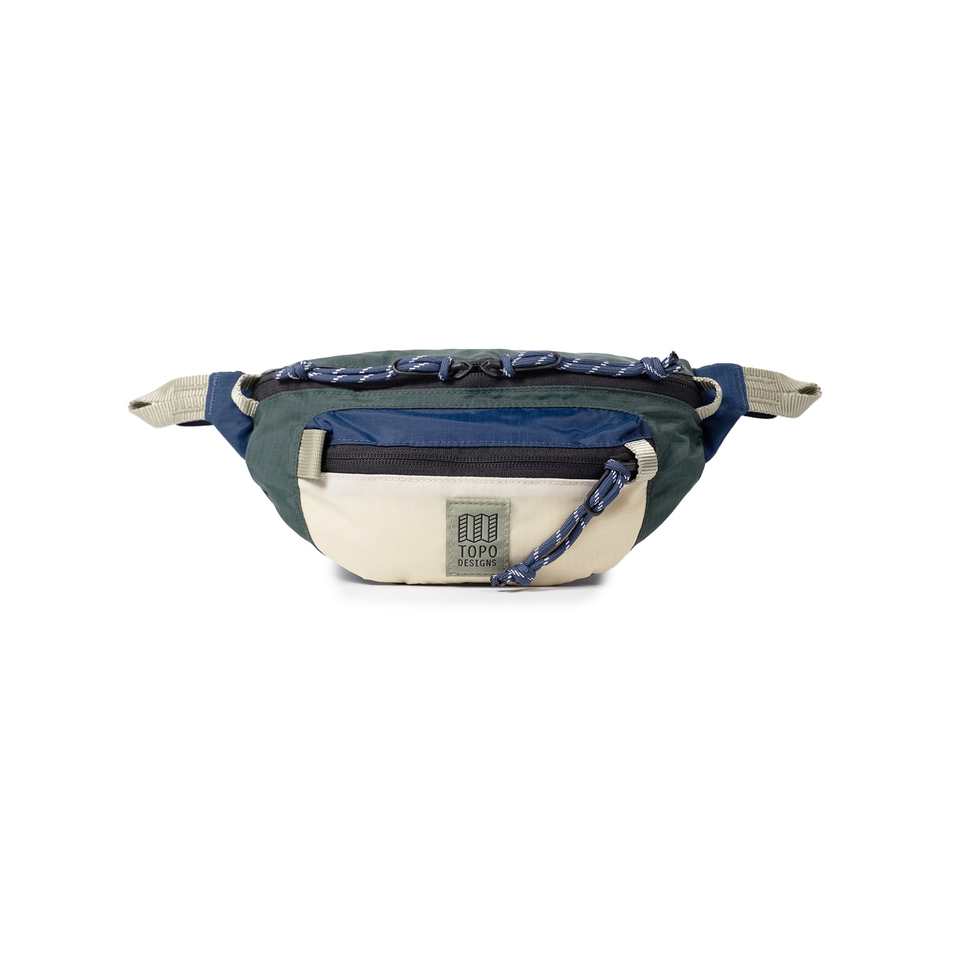 Front View of Topo Designs Mountain Waist Pack in "Forest / Bone White"