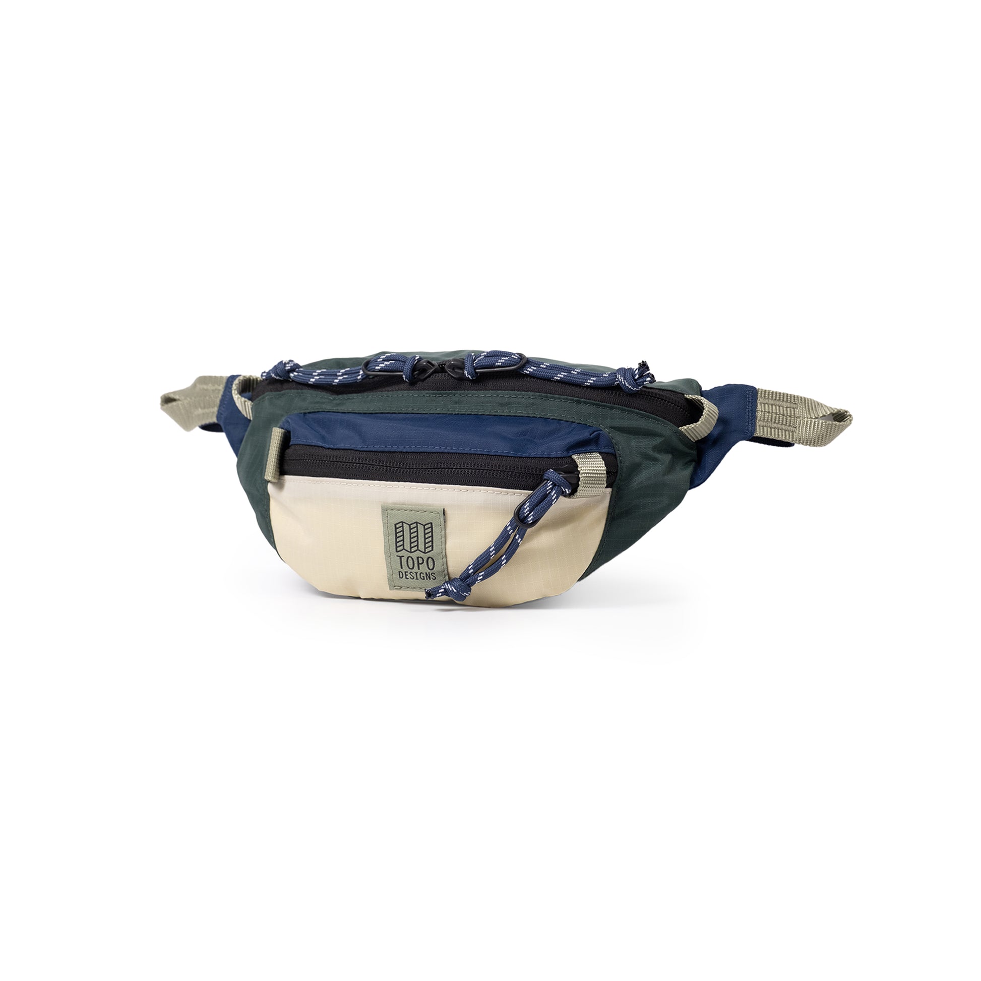 Front View of Topo Designs Mountain Waist Pack in "Forest / Bone White"