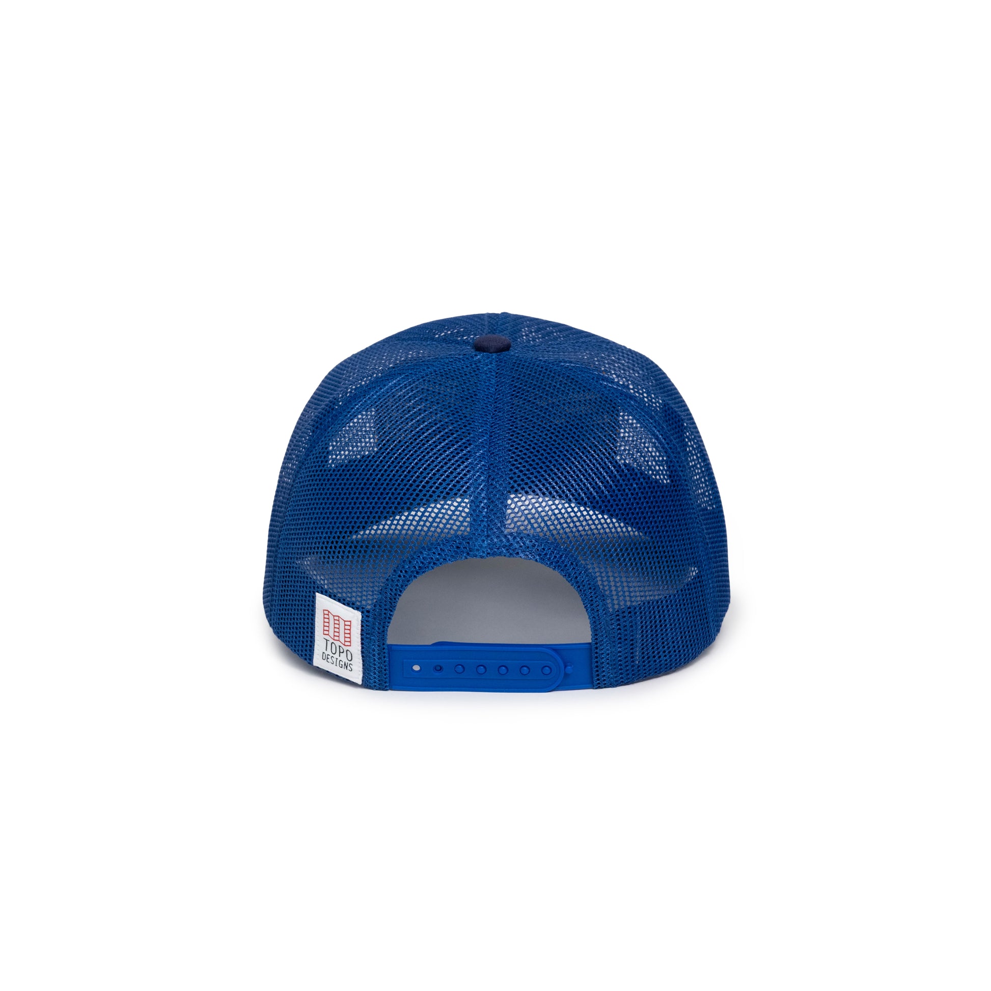 Back white background image of Patch Mesh Trucker - Retro Icon hat in "French Blue"
