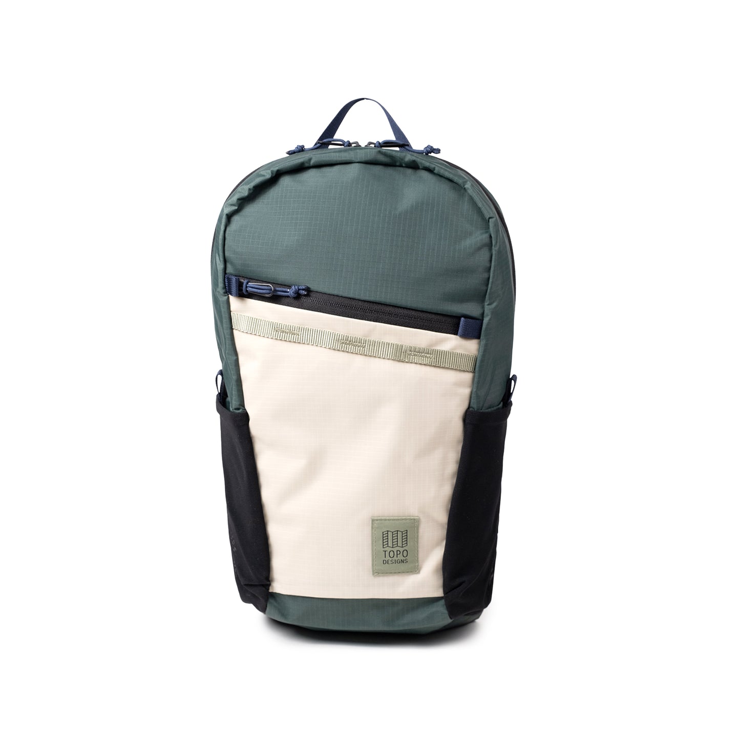 Front View of Topo Designs Peakview Packable Backpack in "Forest / Bone White"