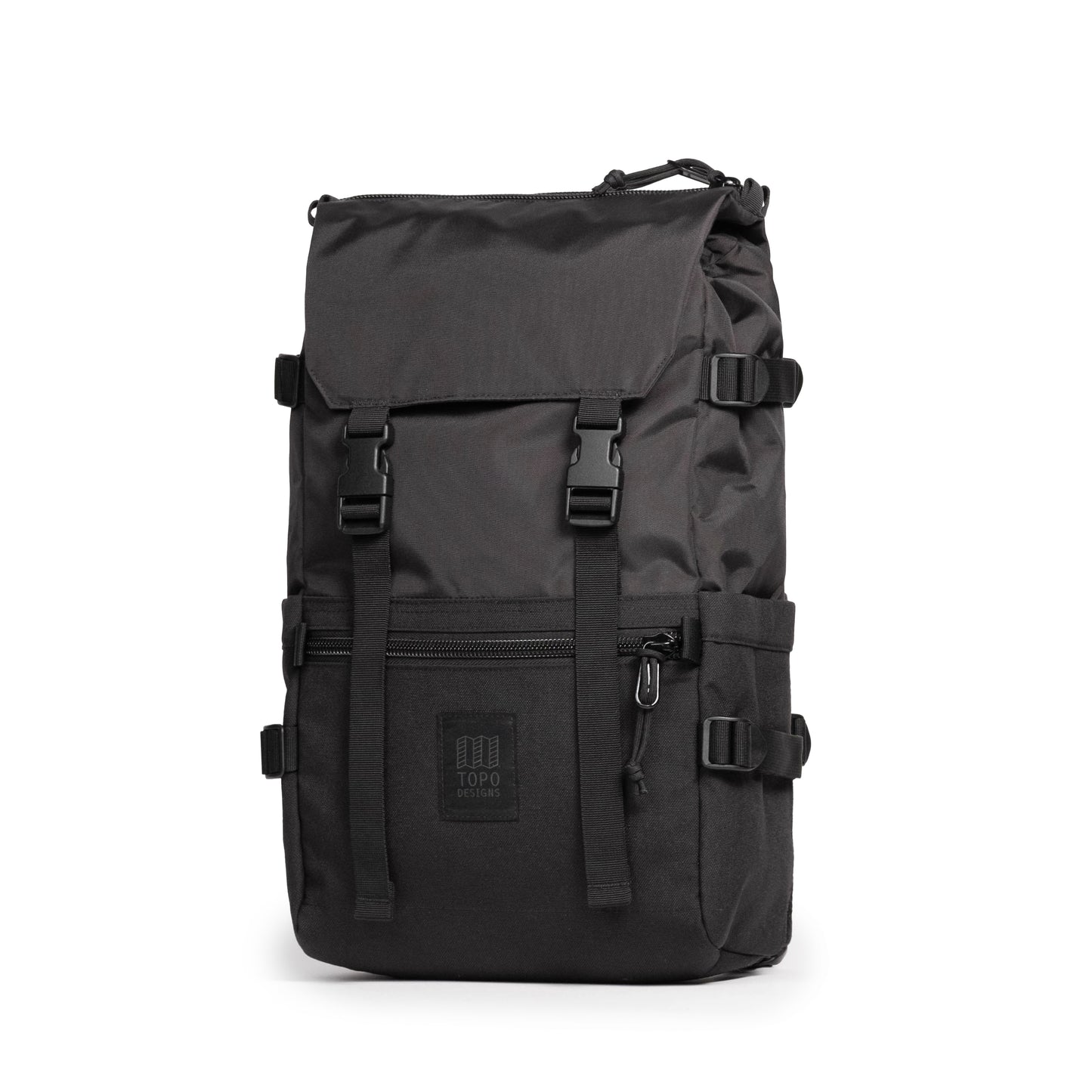 Front View of Topo Designs Rover Pack Classic in "Black / Black"
