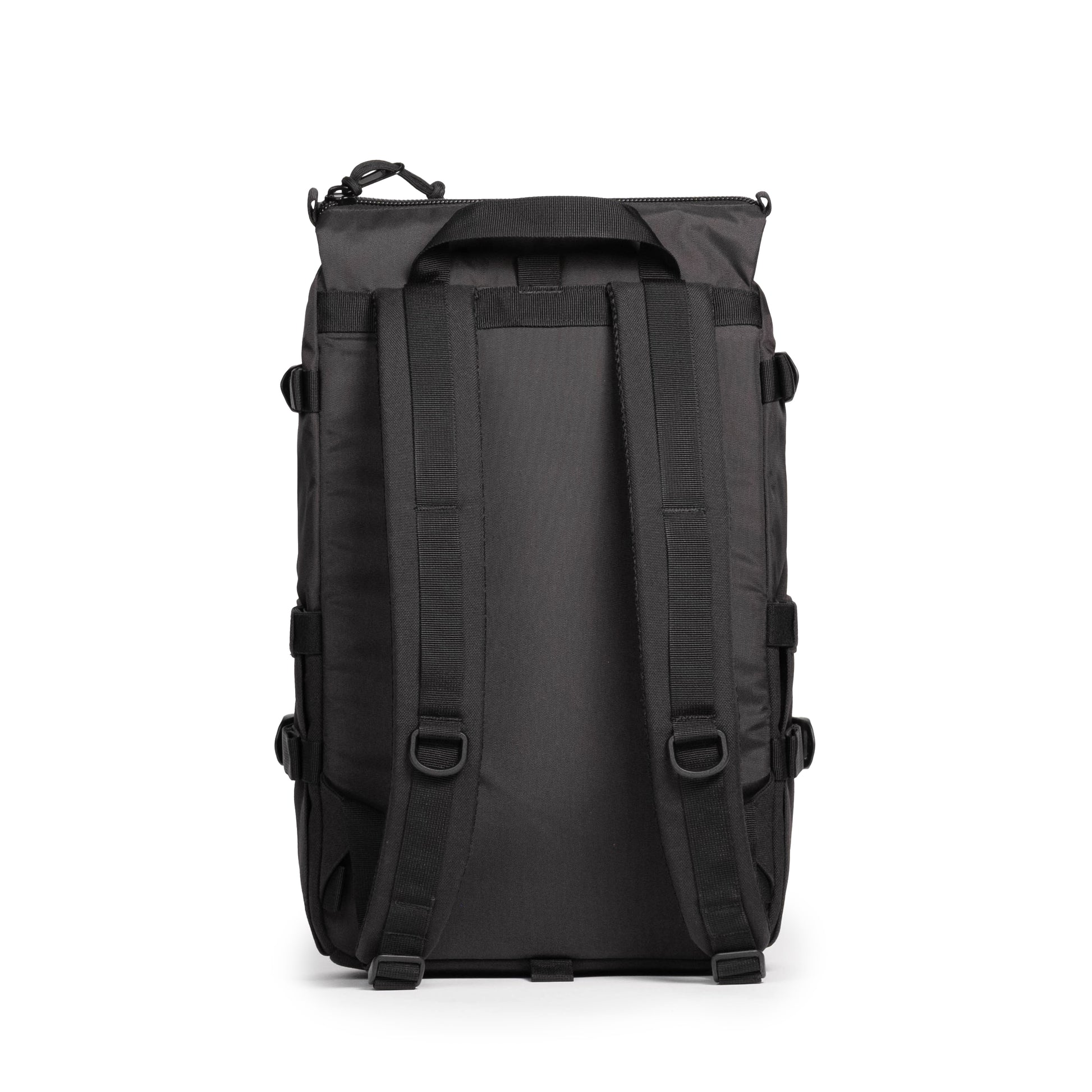 Back View of Topo Designs Rover Pack Classic in "Black / Black"