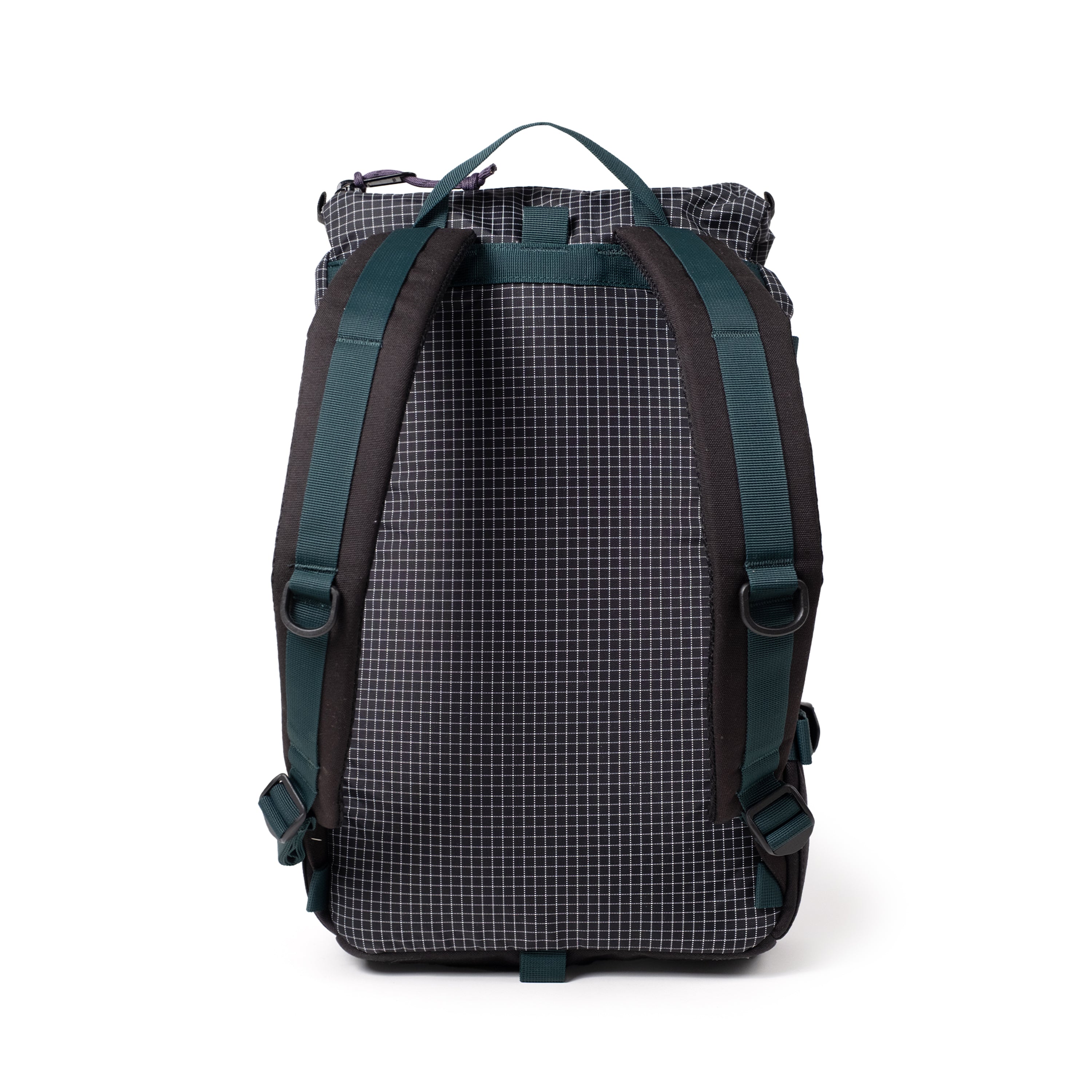 Back View of Topo Designs Rover Pack Classic in "Black / White Grid"