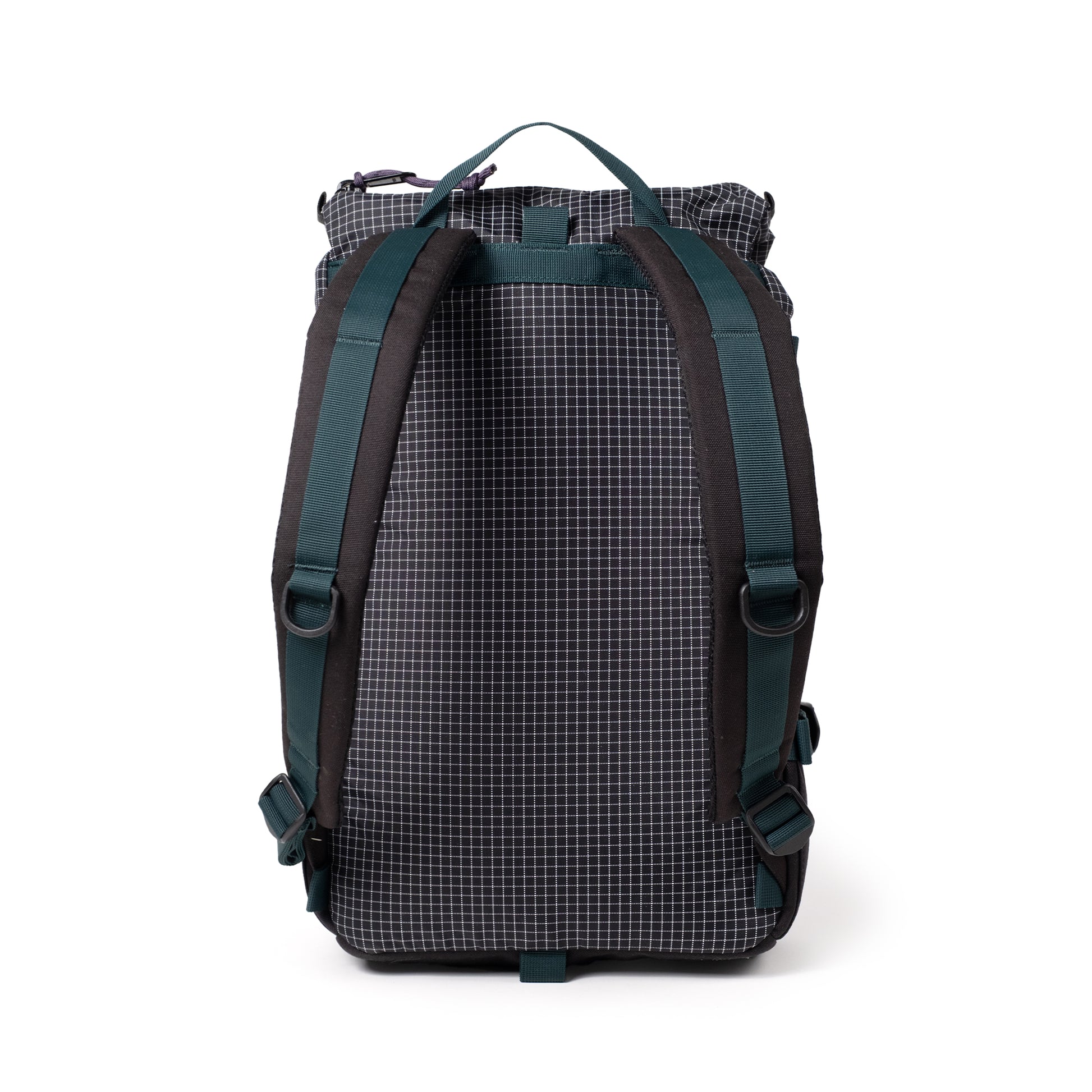 Back View of Topo Designs Rover Pack Classic in "Black / White Grid"