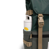 General shot Topo Designs Rover Pack Classic laptop backpack in "Forest" showing water bottle pocket.