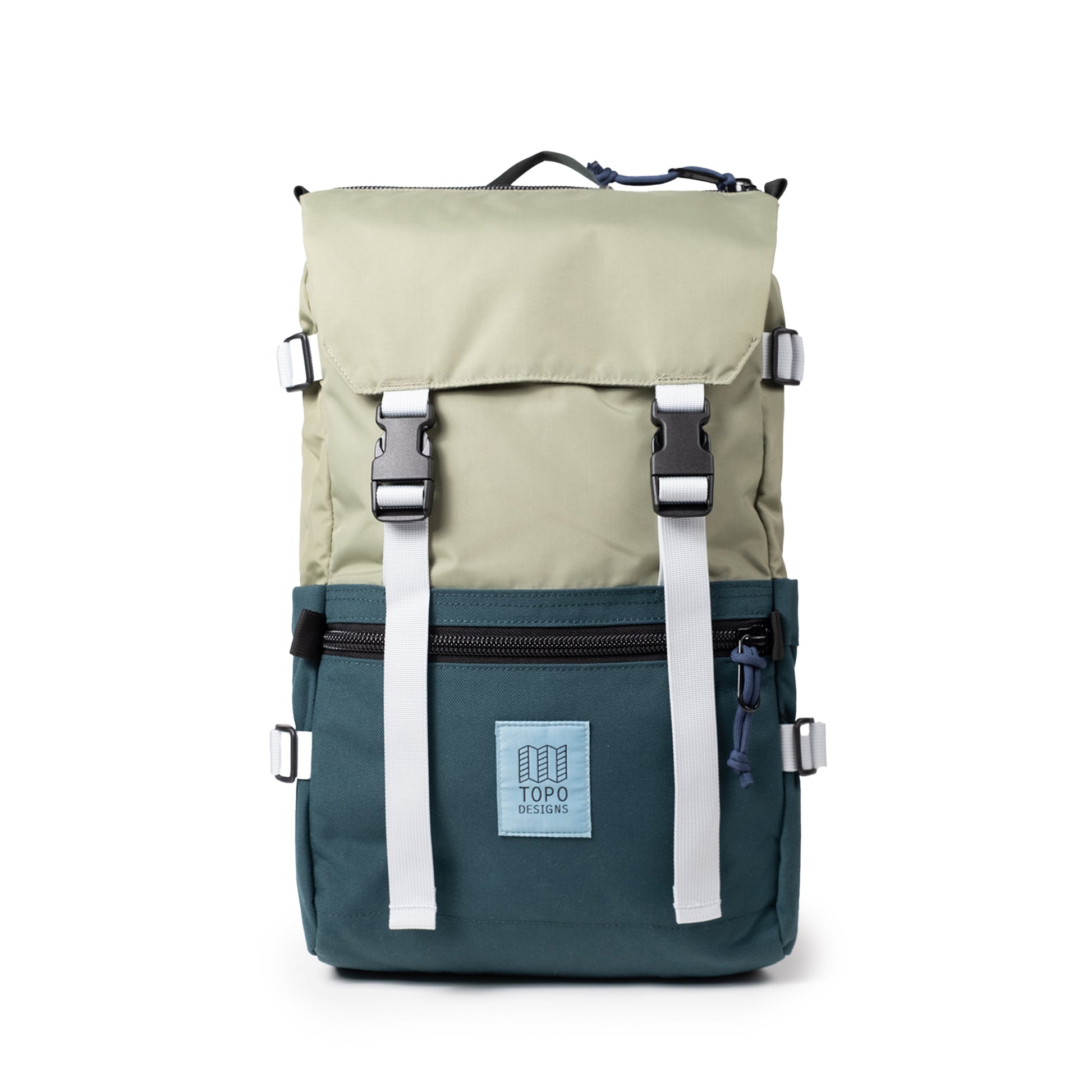 Front View of Topo Designs Rover Pack Classic in "Oil Green / Dark Pine"