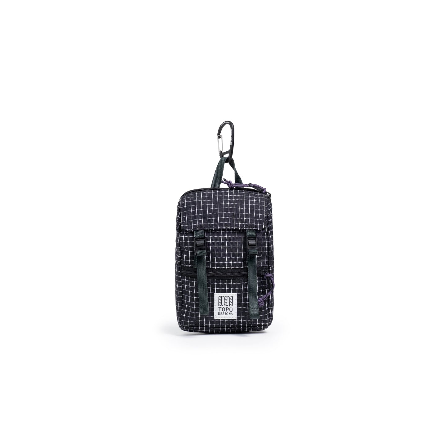 Front View of Topo Designs Rover Pack Micro in "Black / White Grid"