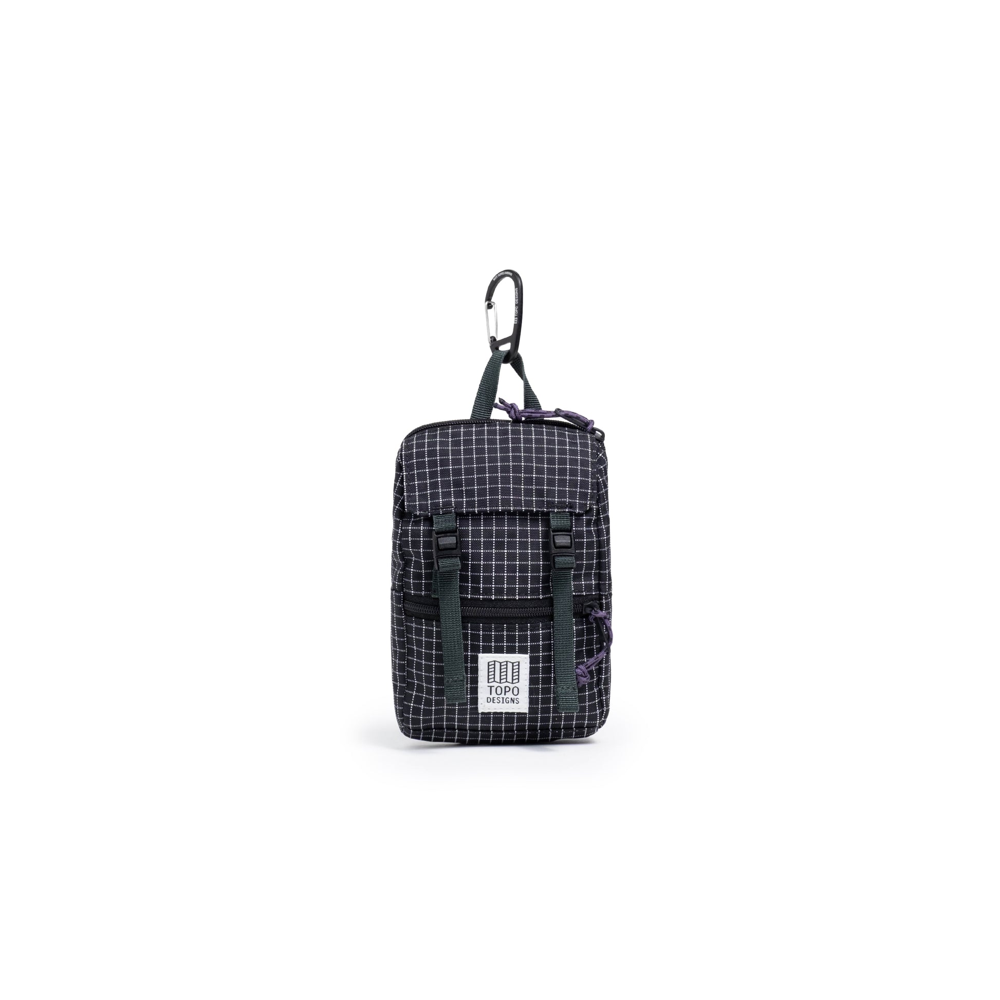 Front View of Topo Designs Rover Pack Micro in "Black / White Grid"