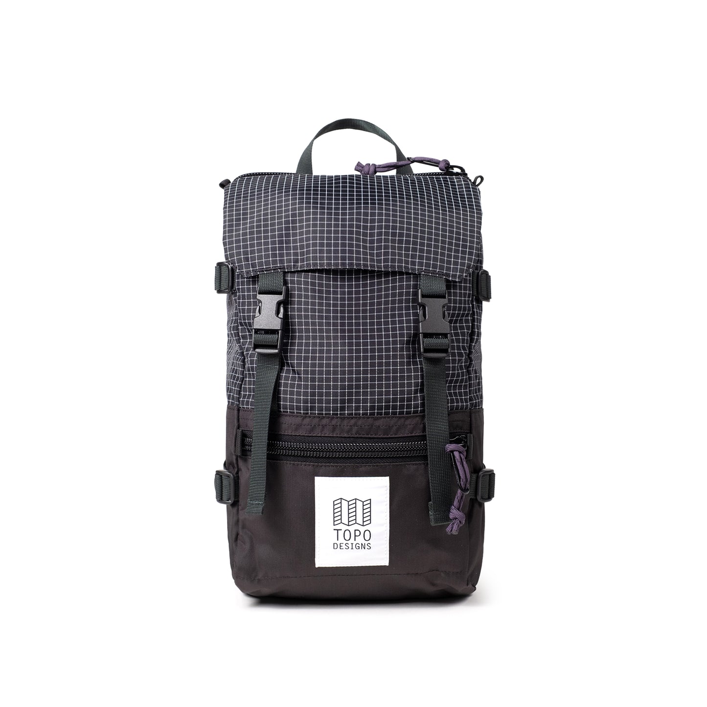 Front View of Topo Designs Rover Pack Mini in "Black Grid"