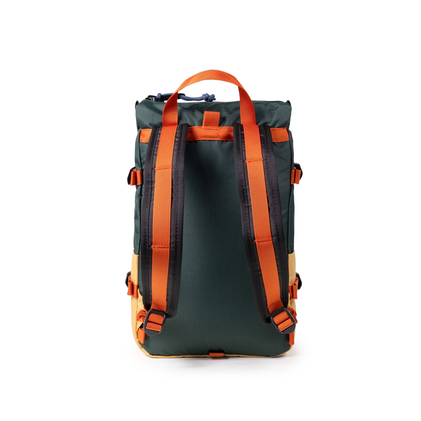 Back View of Topo Designs Rover Pack Mini in "Forest / Goldenrod"