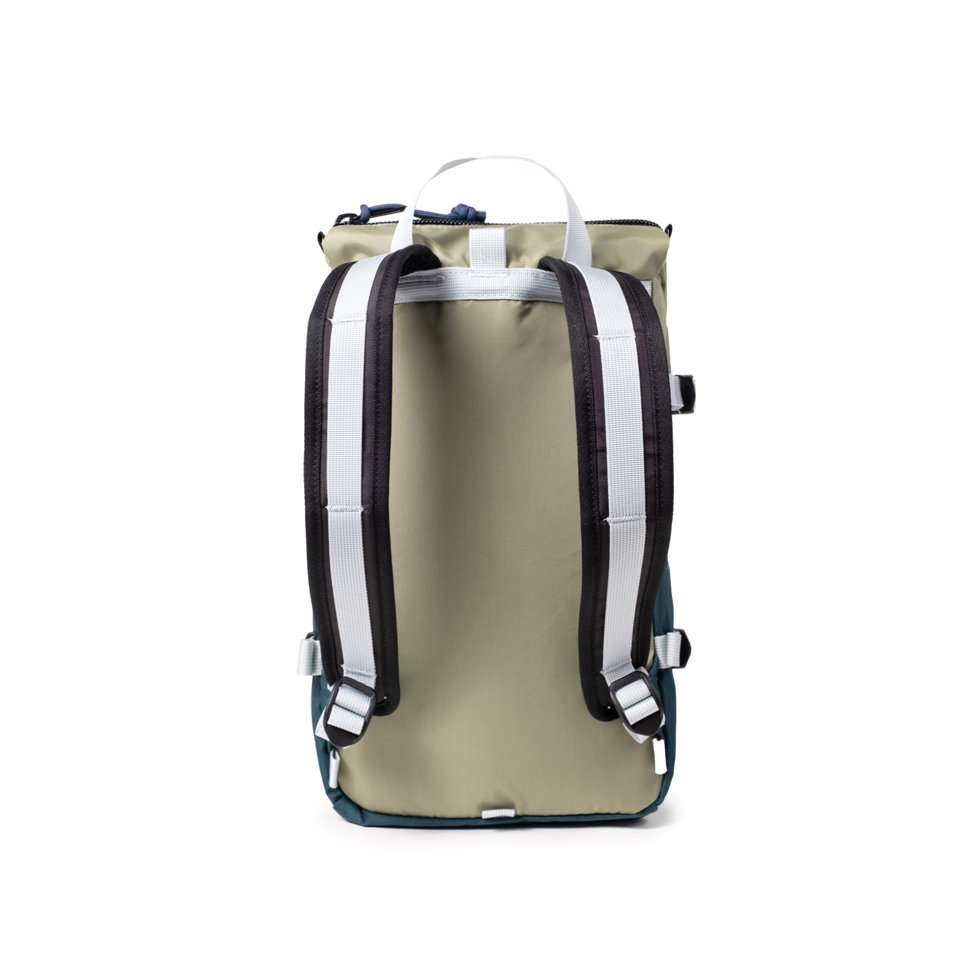 Back View of Topo Designs Rover Pack Mini in "Oil Green / Dark Pine"