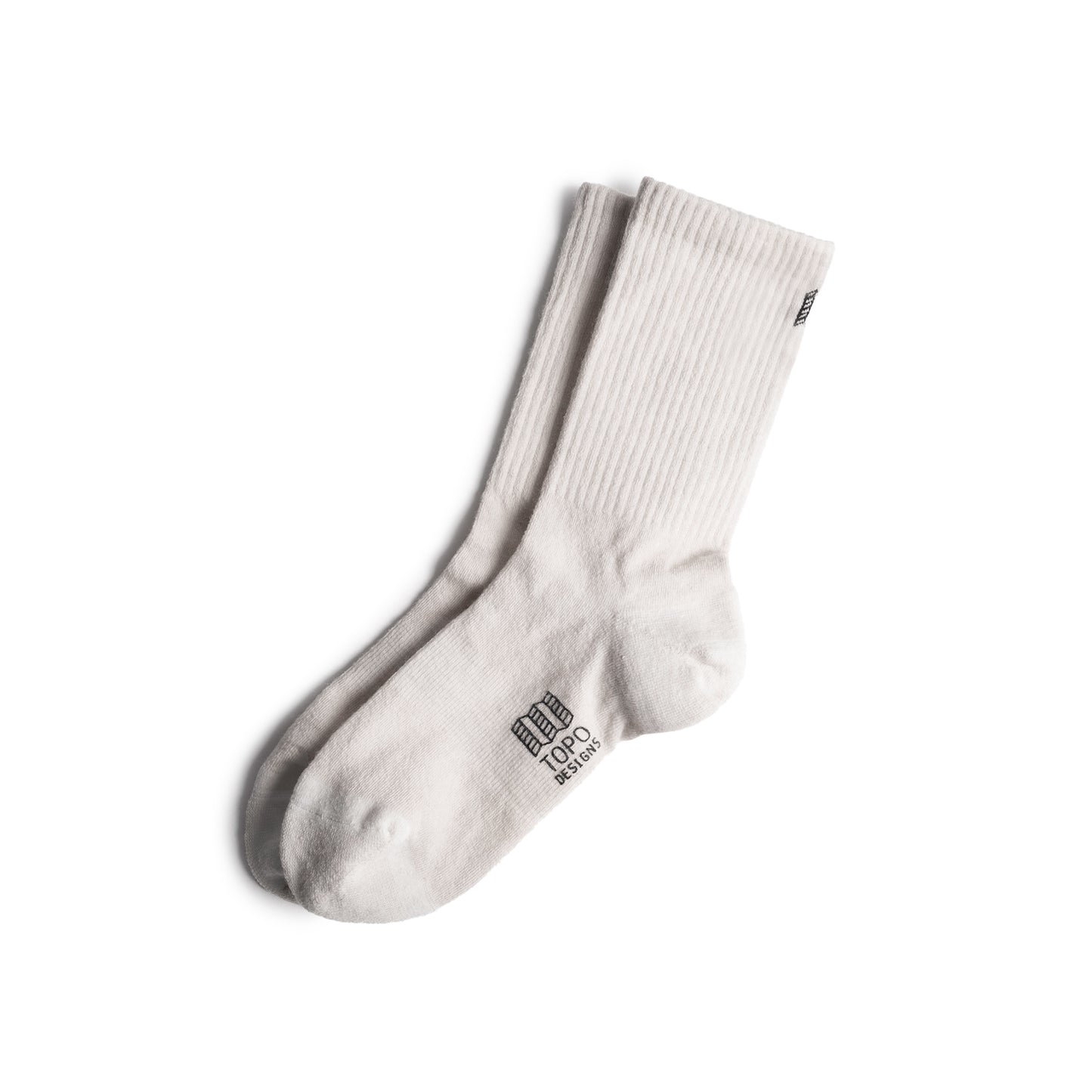 Front shot of Topo Designs Sport Socks Mid in "Bone White"