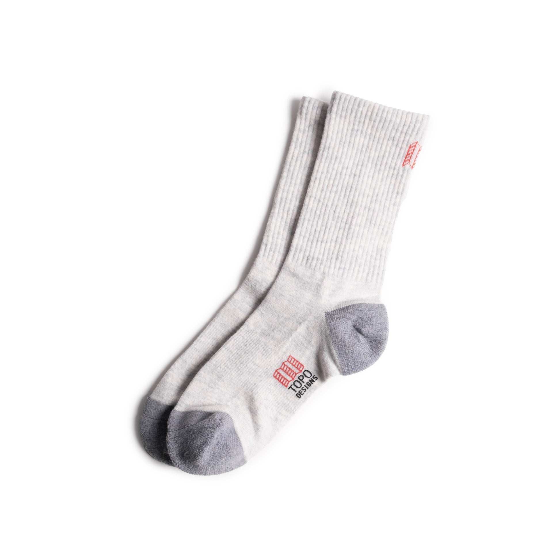 Front shot of Topo Designs Sport Socks Mid in "Heather Grey / Dark Heather"