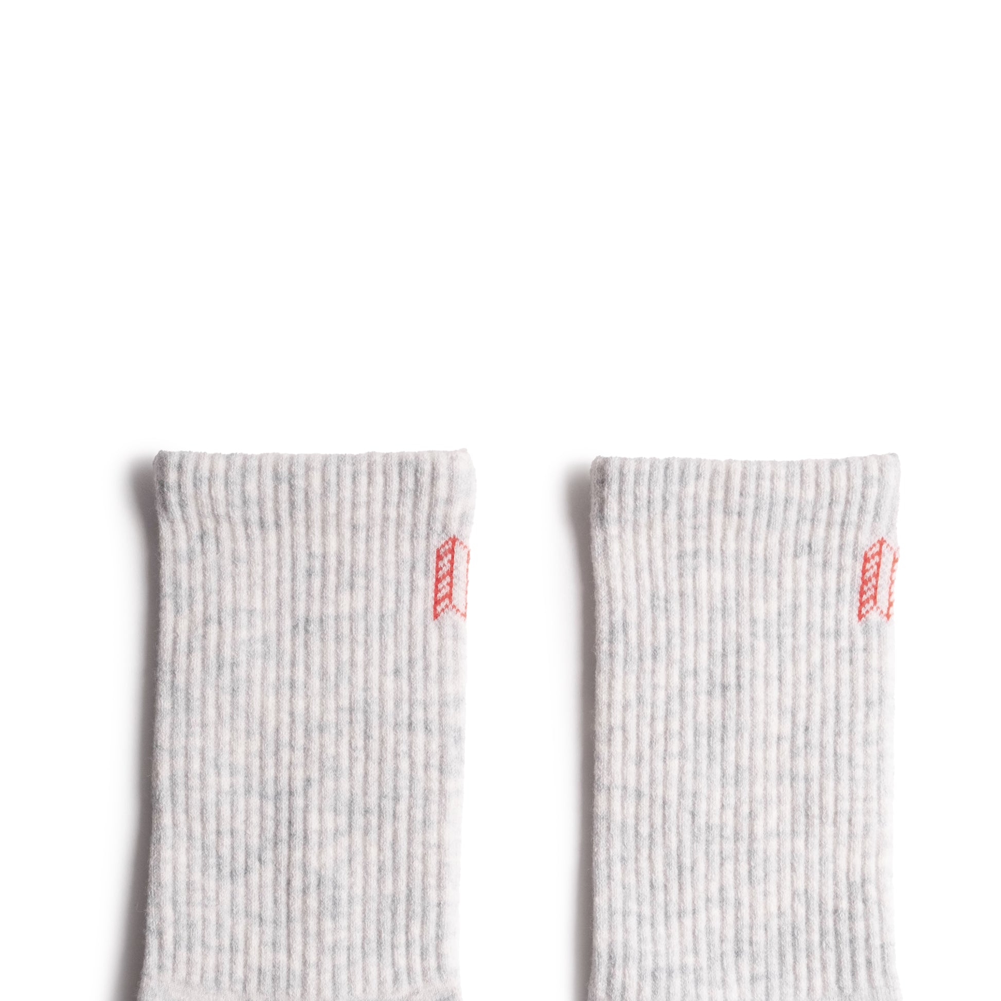 Detail shot of Topo Designs Sport Socks Mid in "Heather Grey / Dark Heather"