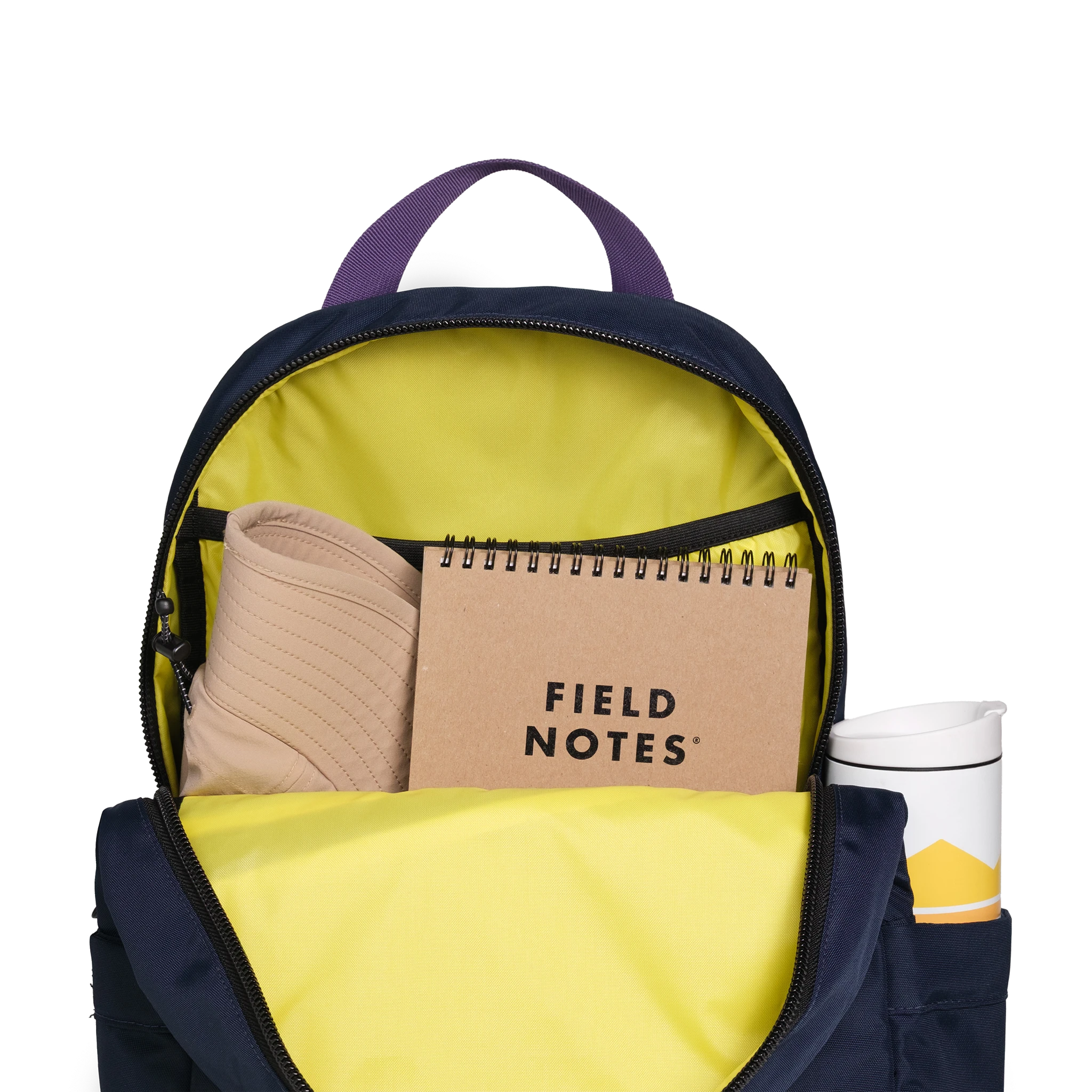Front interior detail image of the Topo Designs x AWA Light Pack in "Navy / Navy"