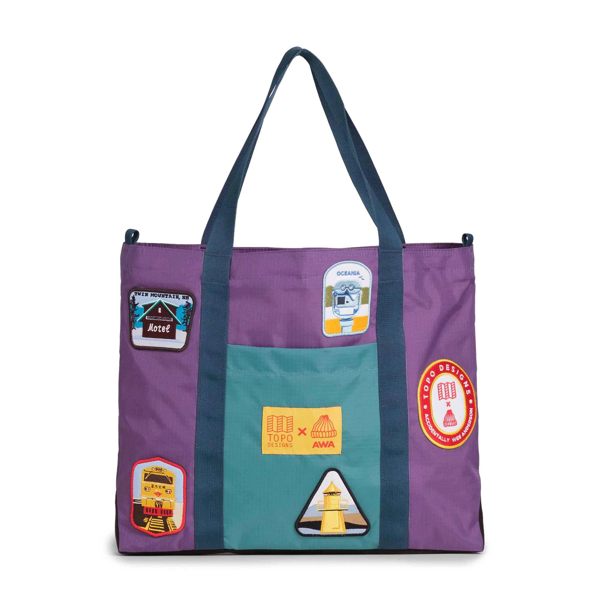 Front image of Topo Designs x AWA Mountain Essential Tote in "Loganberry / Caribbean"