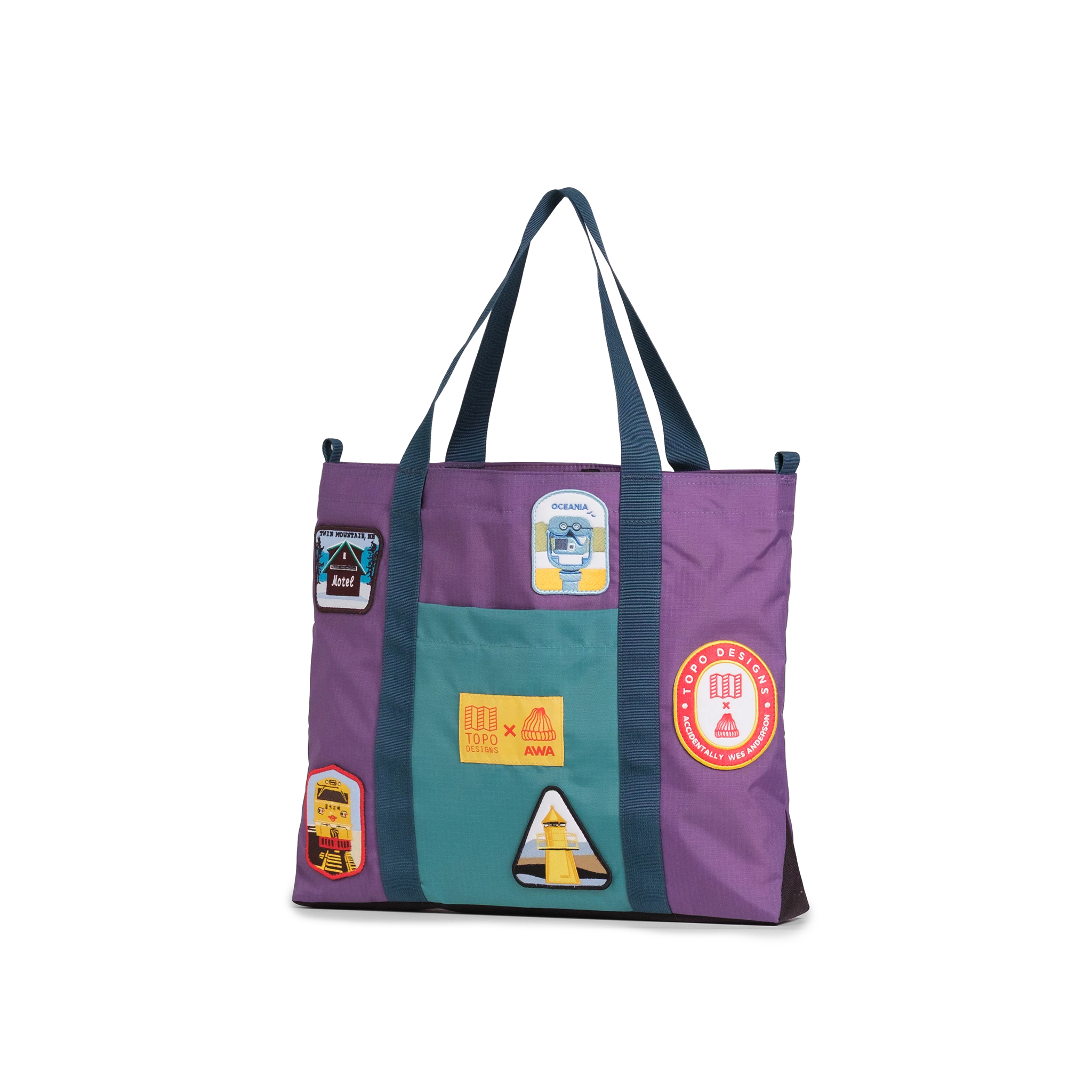 Quarter image of Topo Designs x AWA Mountain Essential Tote in "Loganberry / Caribbean"