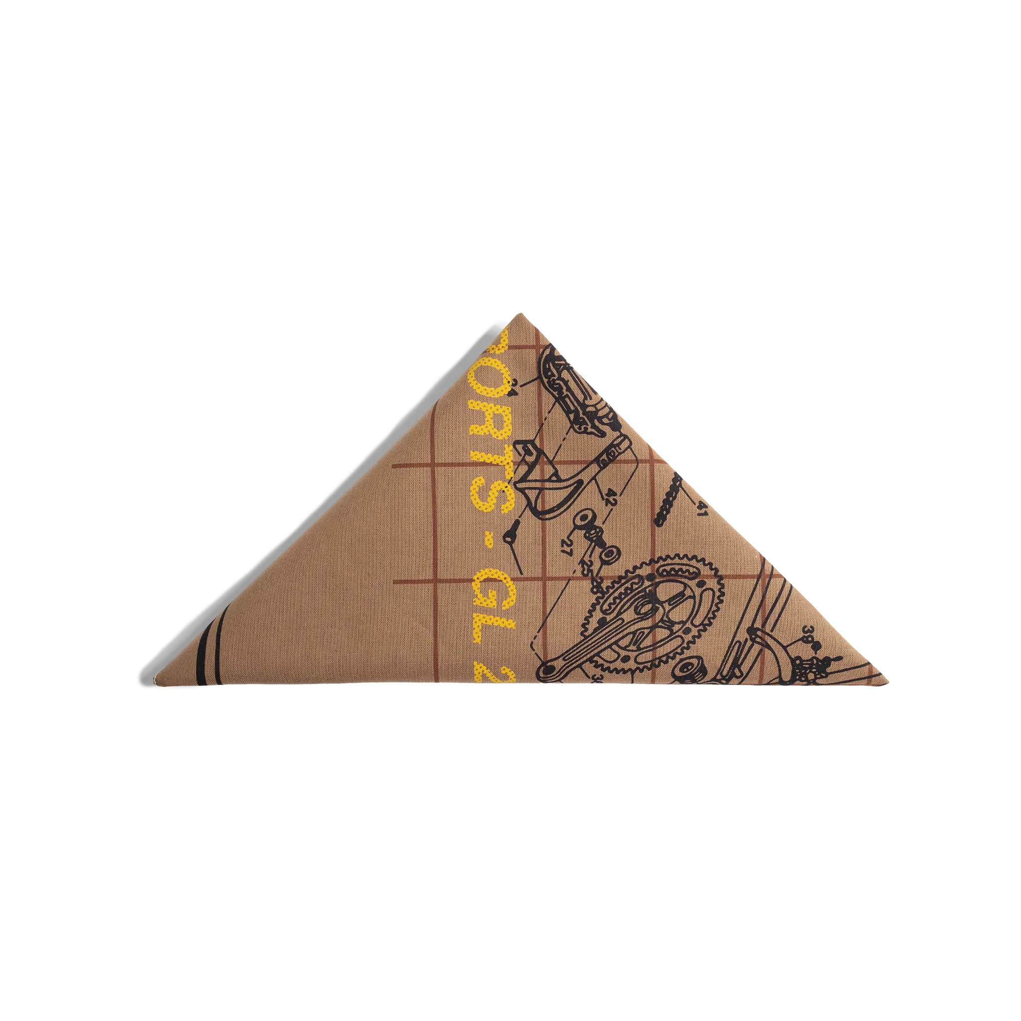 Triangle folded image of Topo Designs x Pine Printshop Enjoy The Ride Bandana in "Sand"
