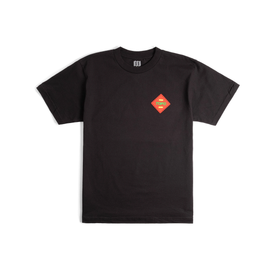Front flat lay image of Topo Designs x Pine Printshop Klettersack Tee in "Black"