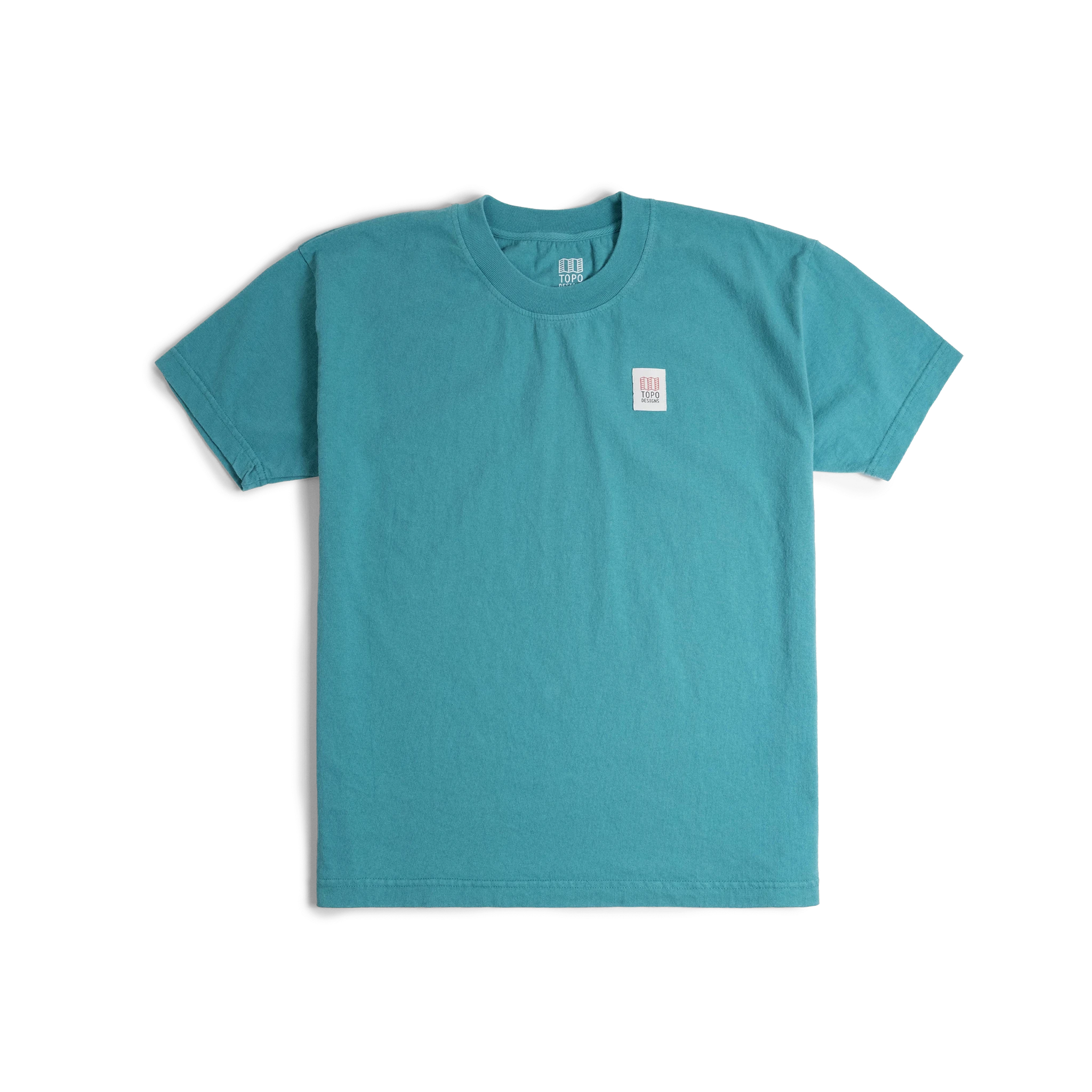 Front image of Topo Designs x Soft Goods Label Tee in "Alpine Teal"