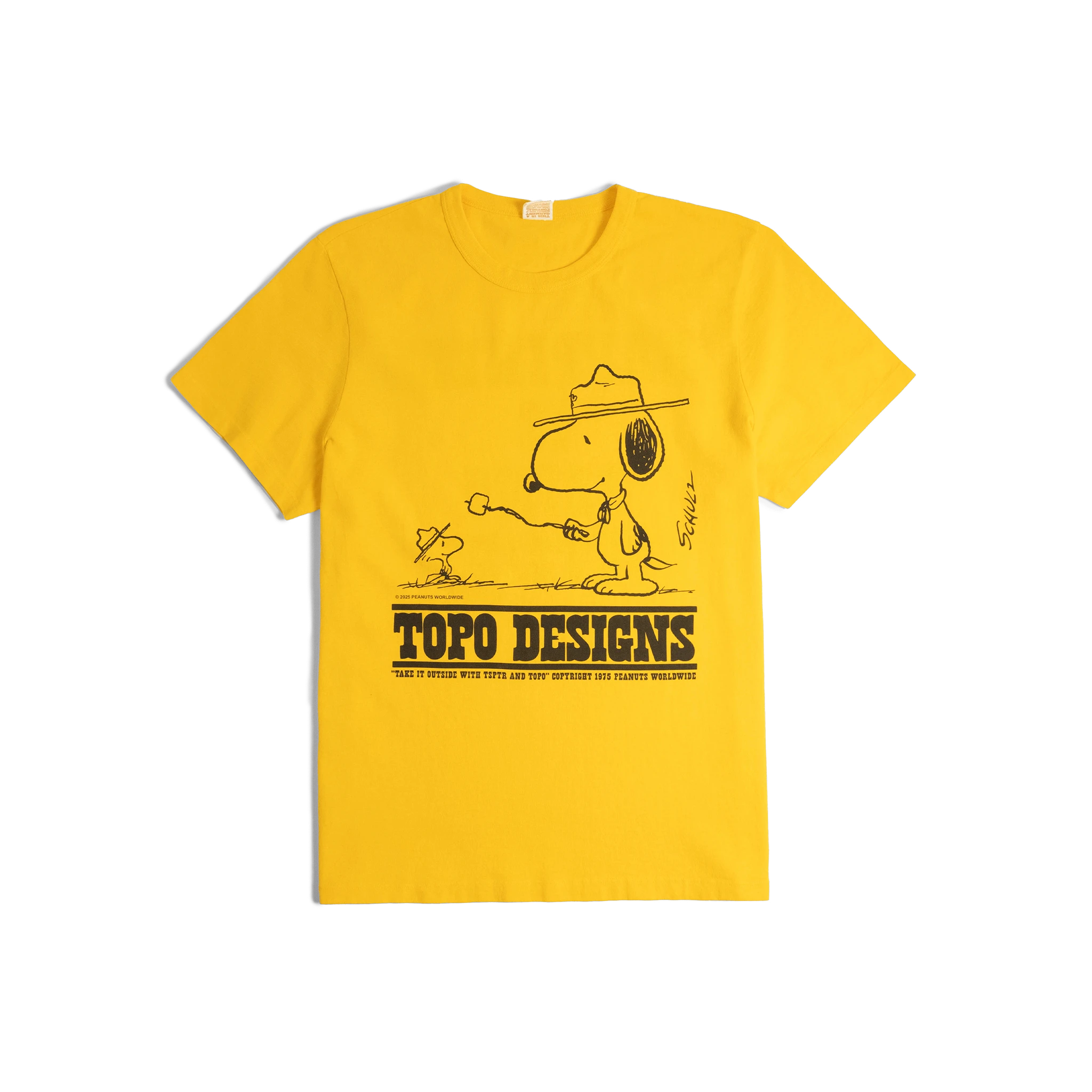General front image of Topo Designs x TSPTR Being Outside Tee in "Yellow"