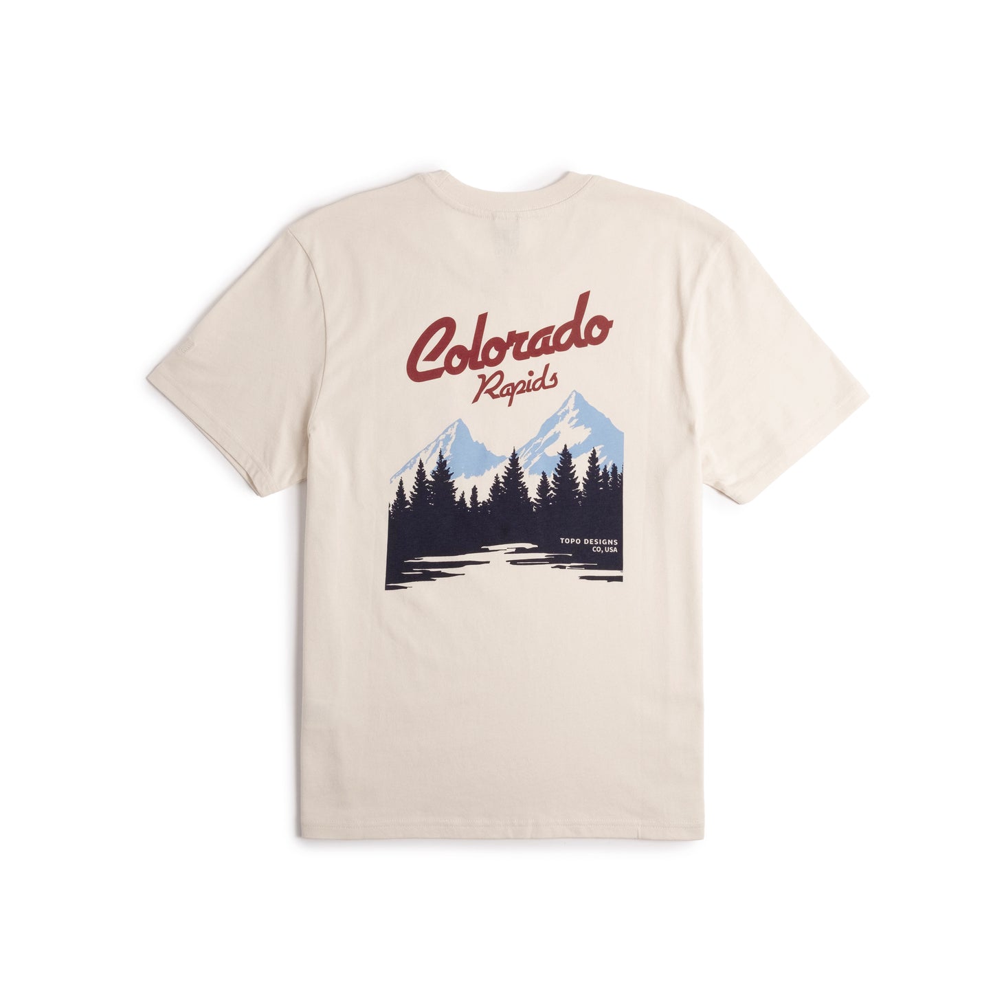 Back view of Topo Designs x Colorado Rapids Graphic Tee in "Bone White"