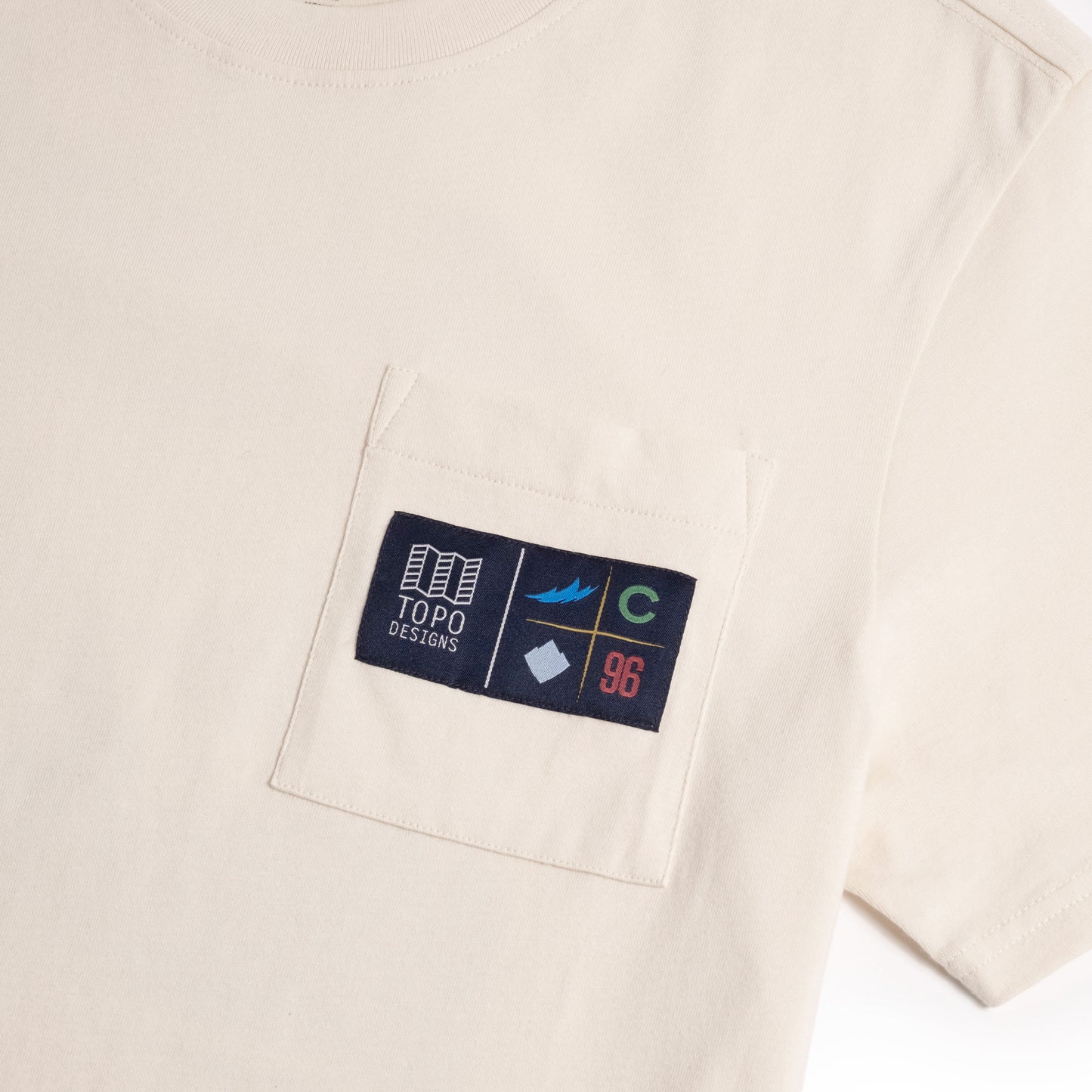 Front detail view of Topo Designs x Colorado Rapids Graphic Tee in "Bone White"