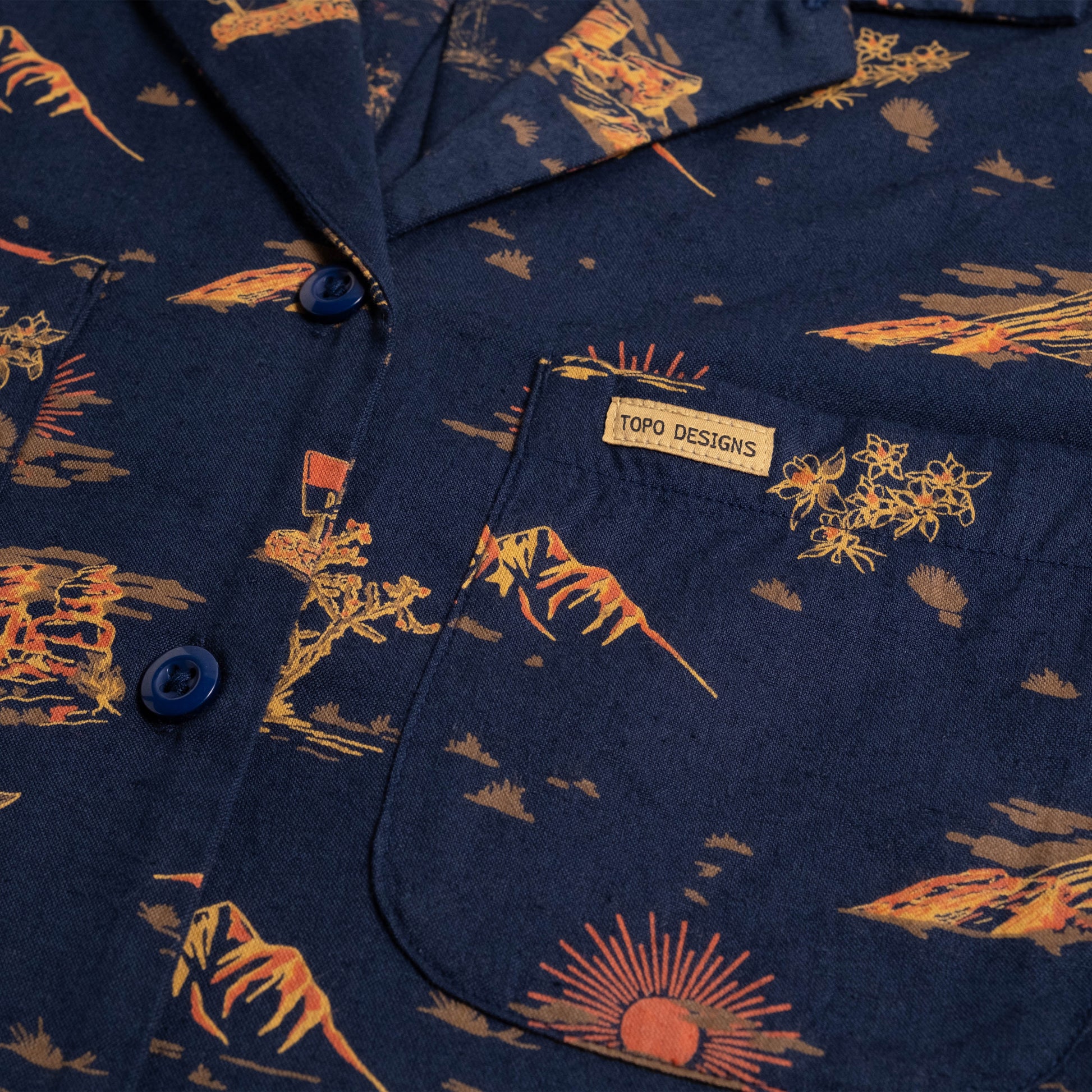 Front flat lay detail image of Topo Designs Daytripper Short Sleeve Shirt - Women's in "Westbound Midnight"