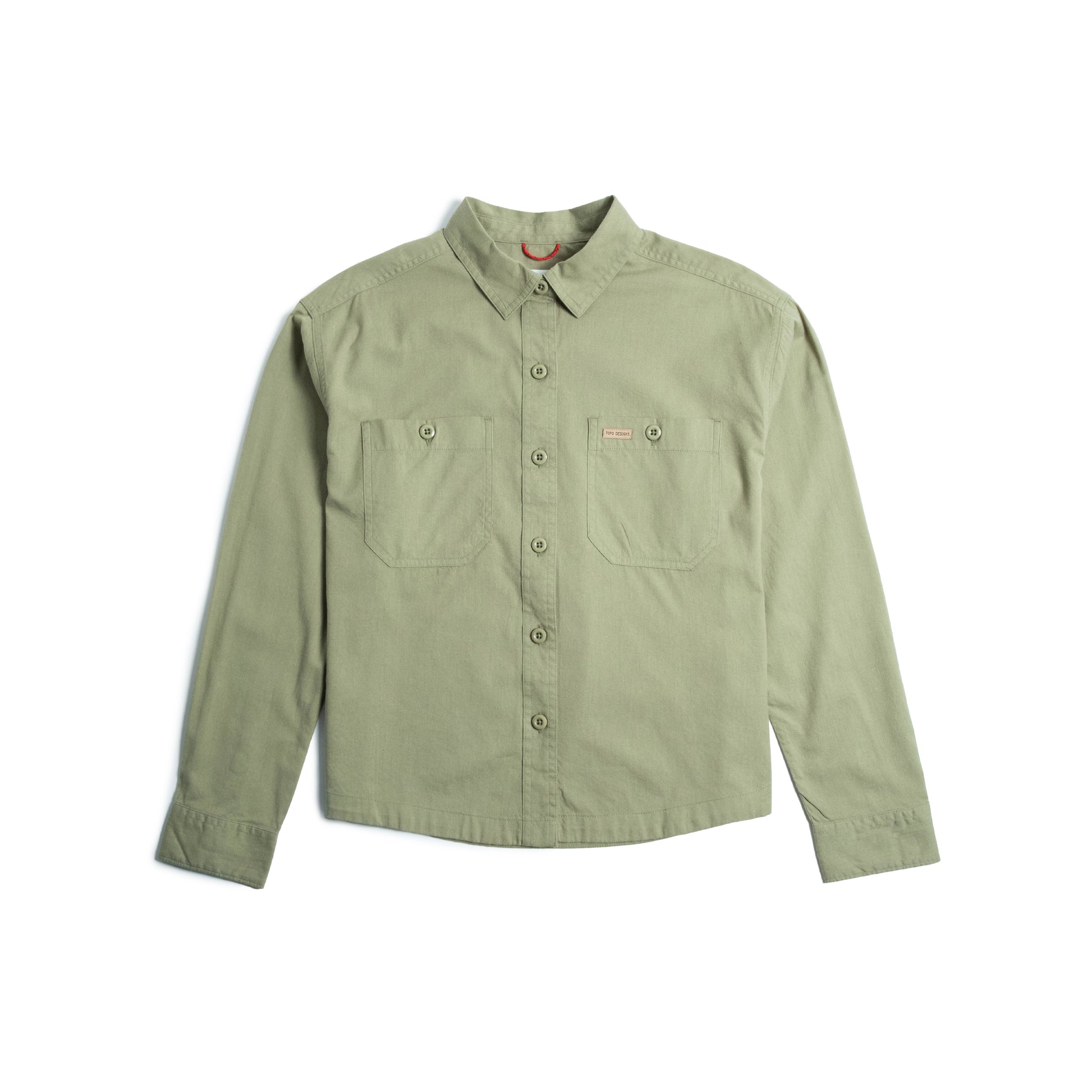 Front view of Topo Designs Daytripper Shirt Long Sleeve - Women's in "Oil Green"