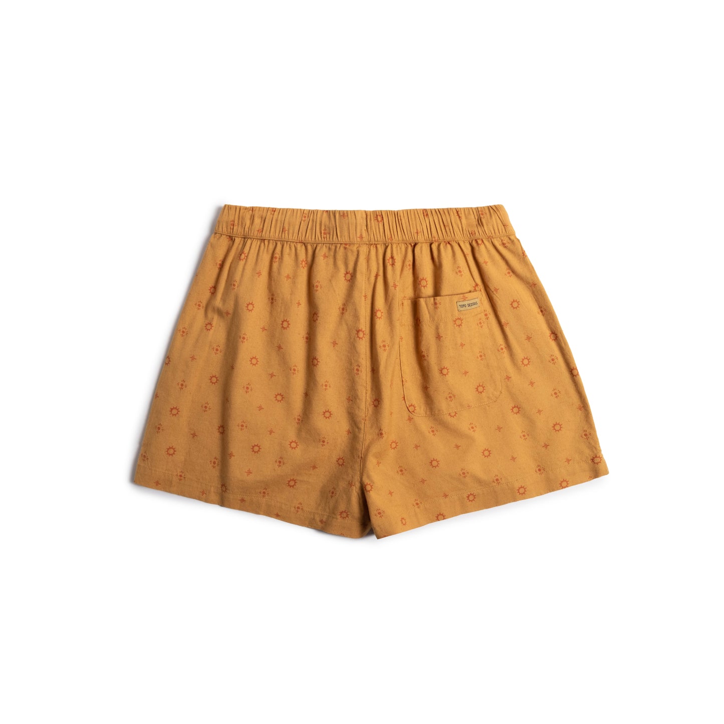 Back View of Topo Designs Daytripper Shorts - Women's in "Tossed Motif Goldenrod"