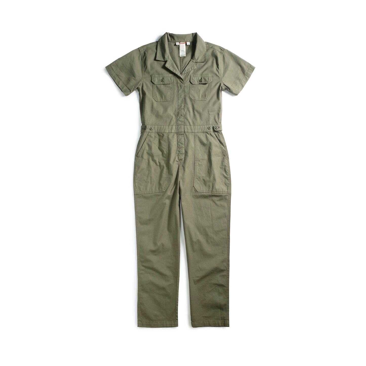 Front white background flat lay image of Topo Designs Desert Coverall - Women's in "Beetle"