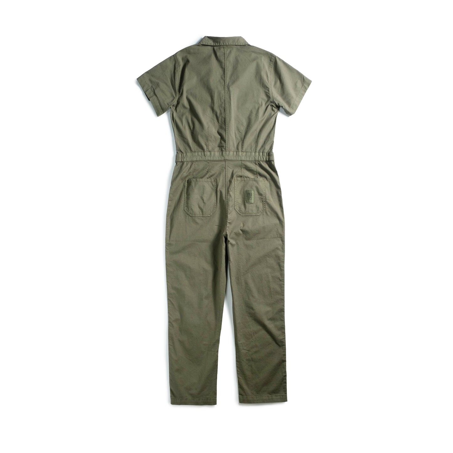 Back white background flat lay image of Topo Designs Desert Coverall - Women's in "Beetle"