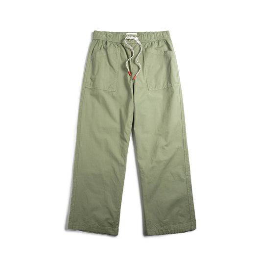 White background flat lay front image of Topo Designs Desert Wide Leg Pants - Women's in "Oil Green"