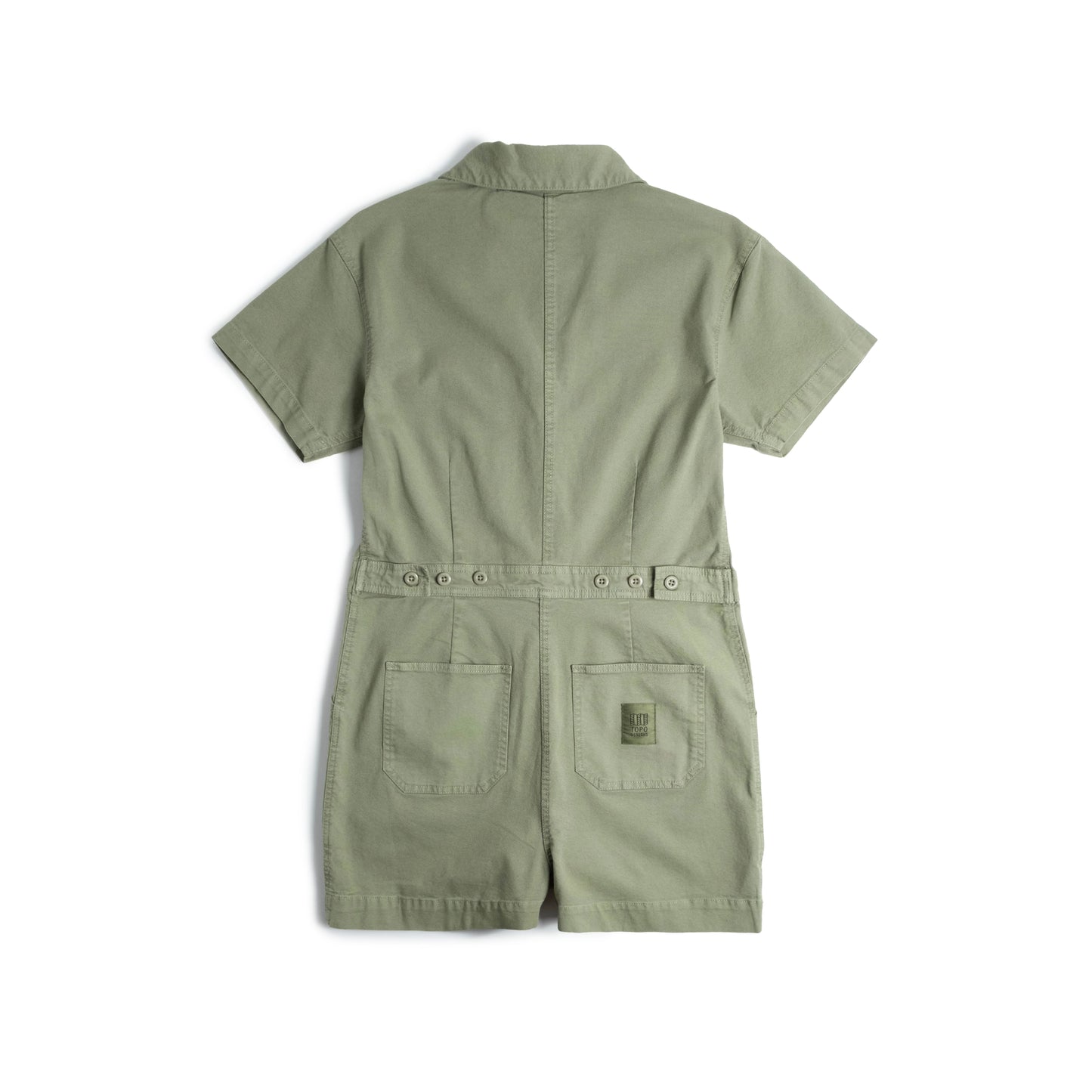 Back View of Topo Designs Dirt Romper - Women's in "Oil Green"