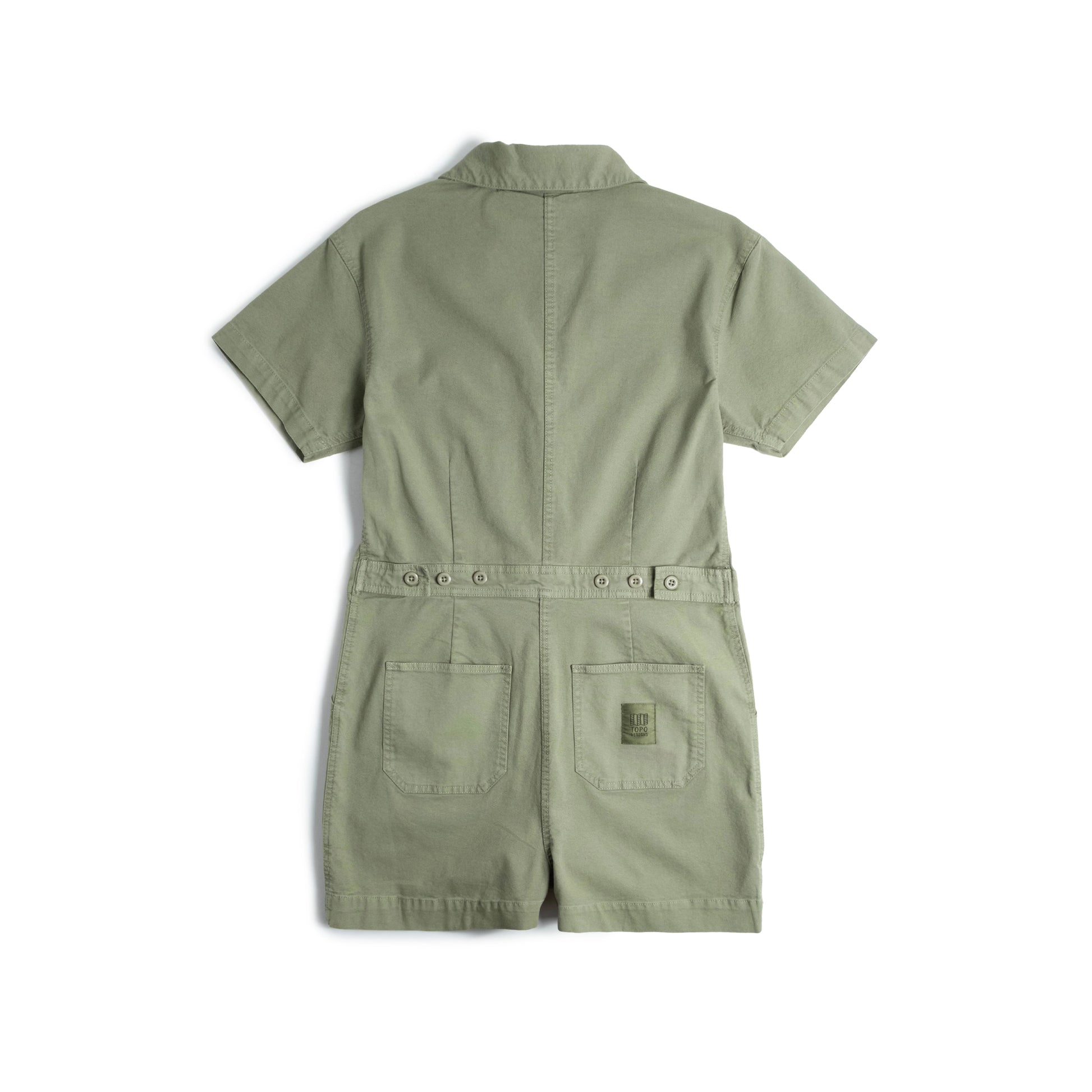 Back View of Topo Designs Dirt Romper - Women's in "Oil Green"
