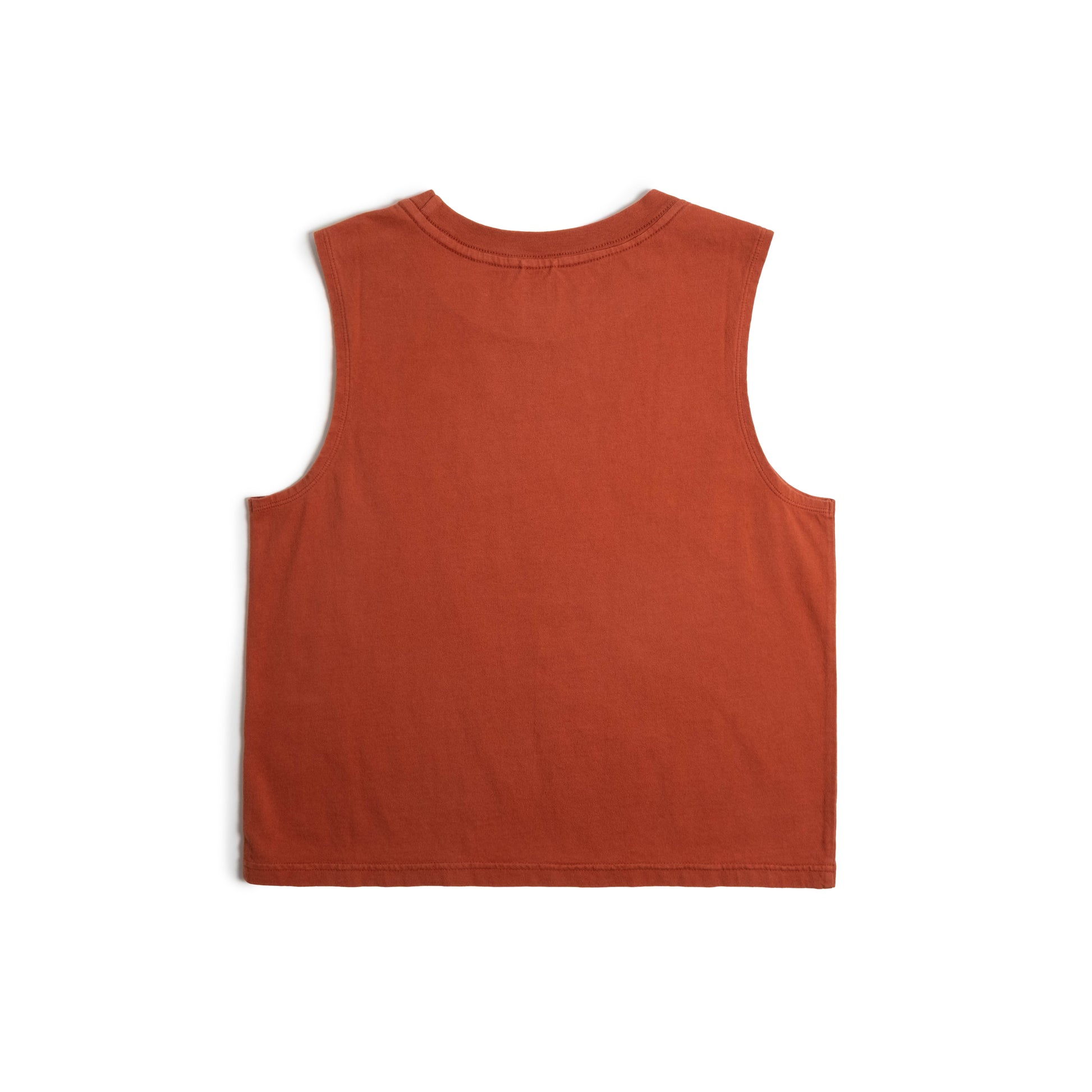 Back white background flat lay image of Topo Designs Dirt Tank - Women's in "Terracotta"