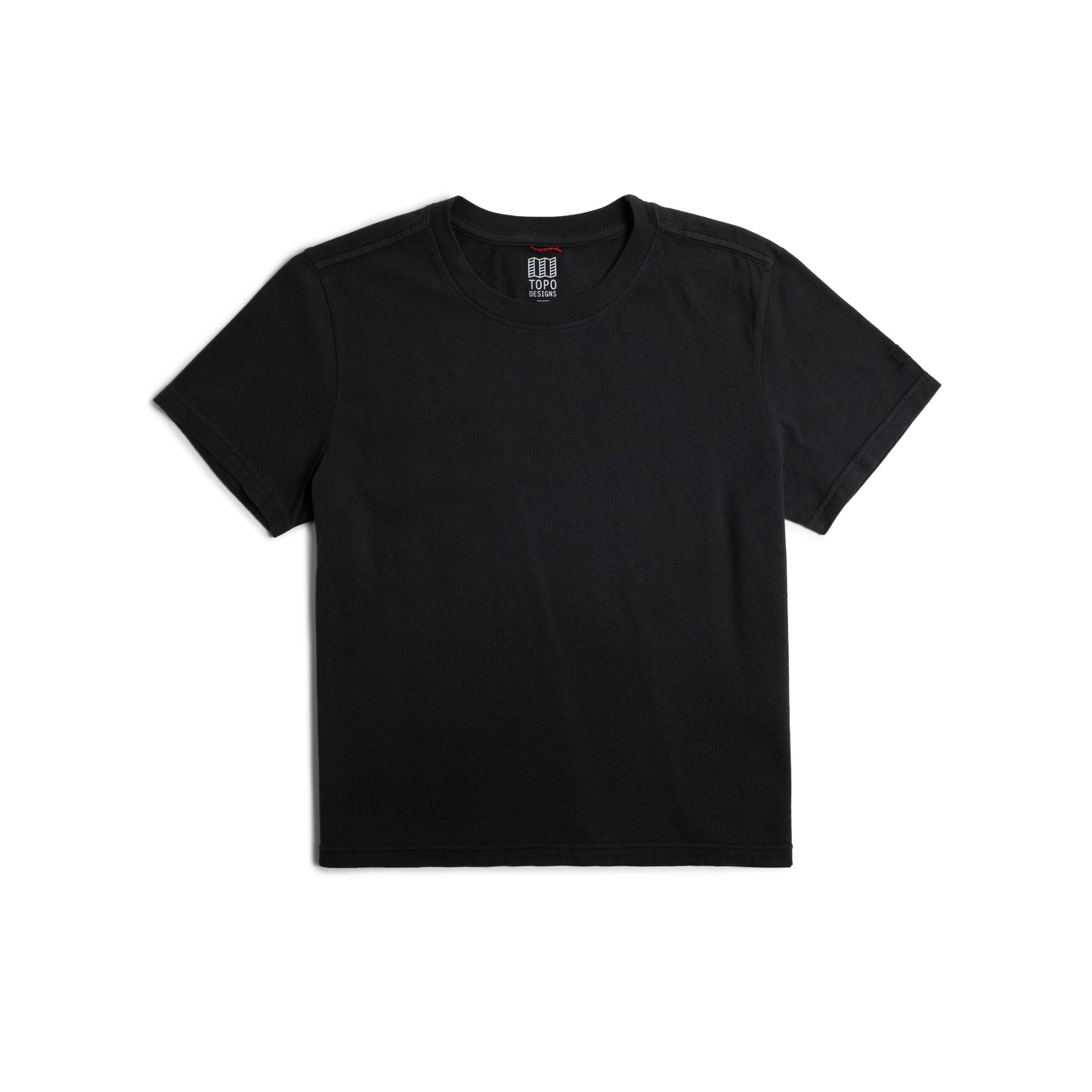 Front flat lay image on white background of Topo Designs Dirt Tee - Women's in "Black"