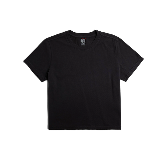 Front flat lay image on white background of Topo Designs Dirt Tee - Women's in "Black"