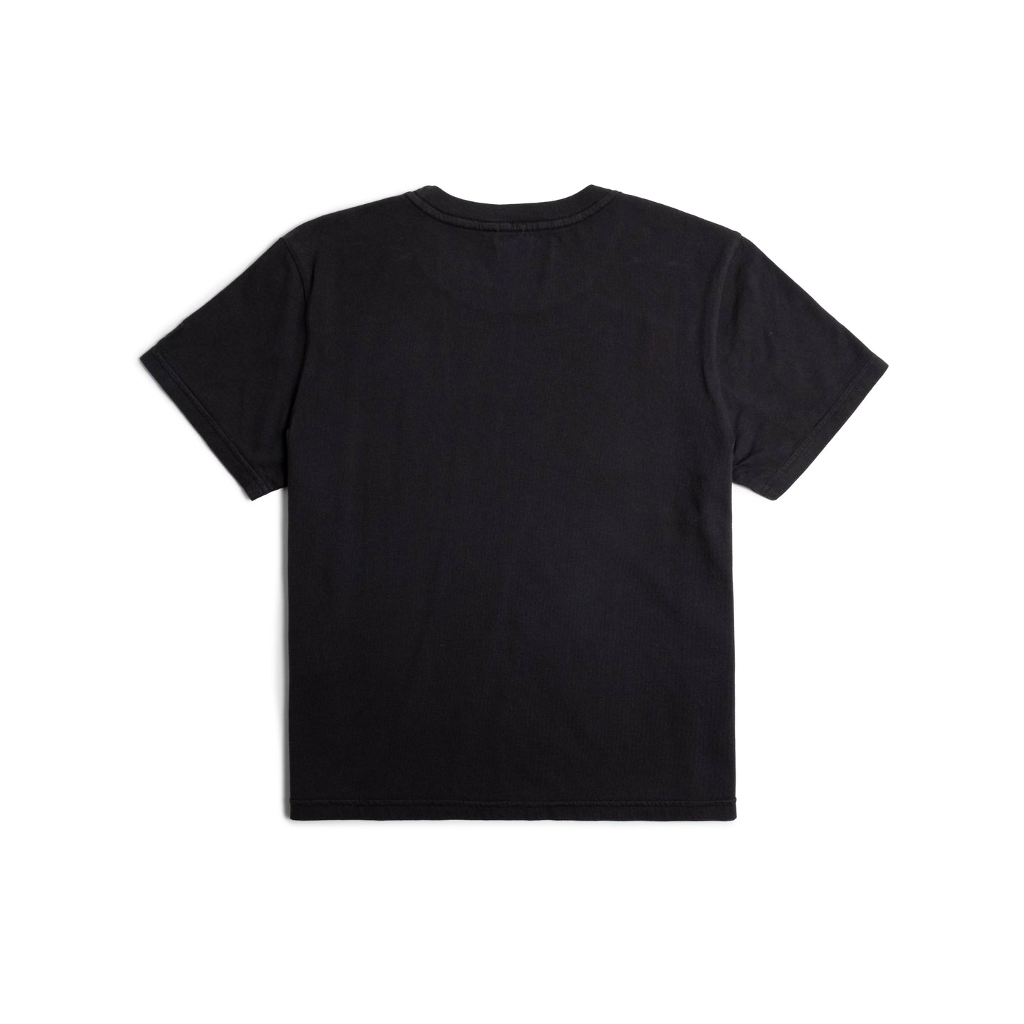 Back flat lay image on white background of Topo Designs Dirt Tee - Women's in "Black"