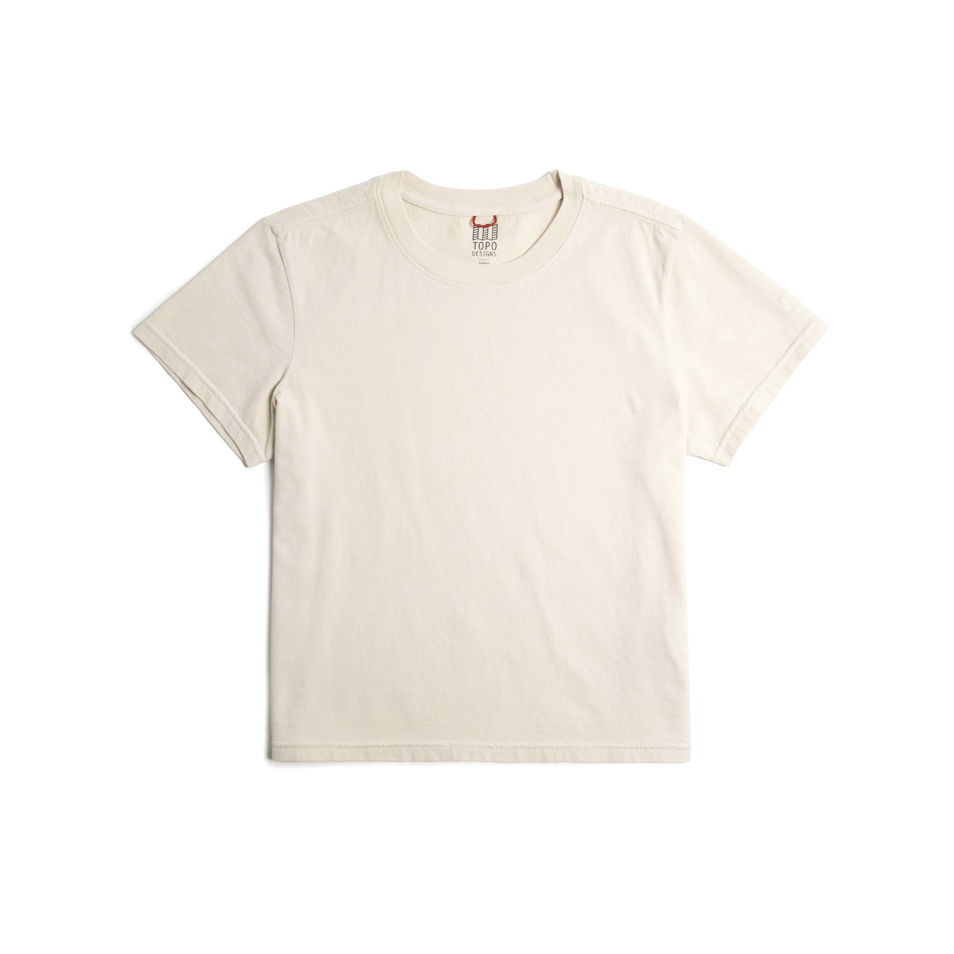 Front flat lay image on white background of Topo Designs Dirt Tee - Women's in "Bone White"