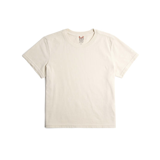 Front flat lay image on white background of Topo Designs Dirt Tee - Women's in "Bone White"